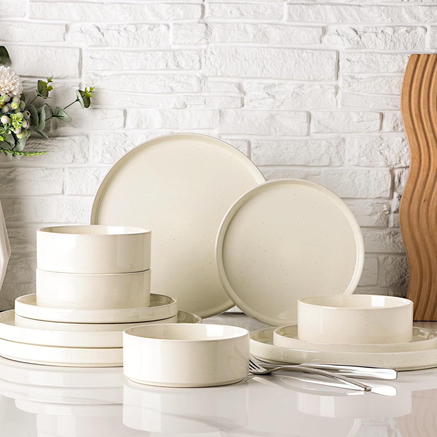 Hokku Designs 6-Person Dinnerware Set, 18-Piece Speckled Plate and Bowl Set