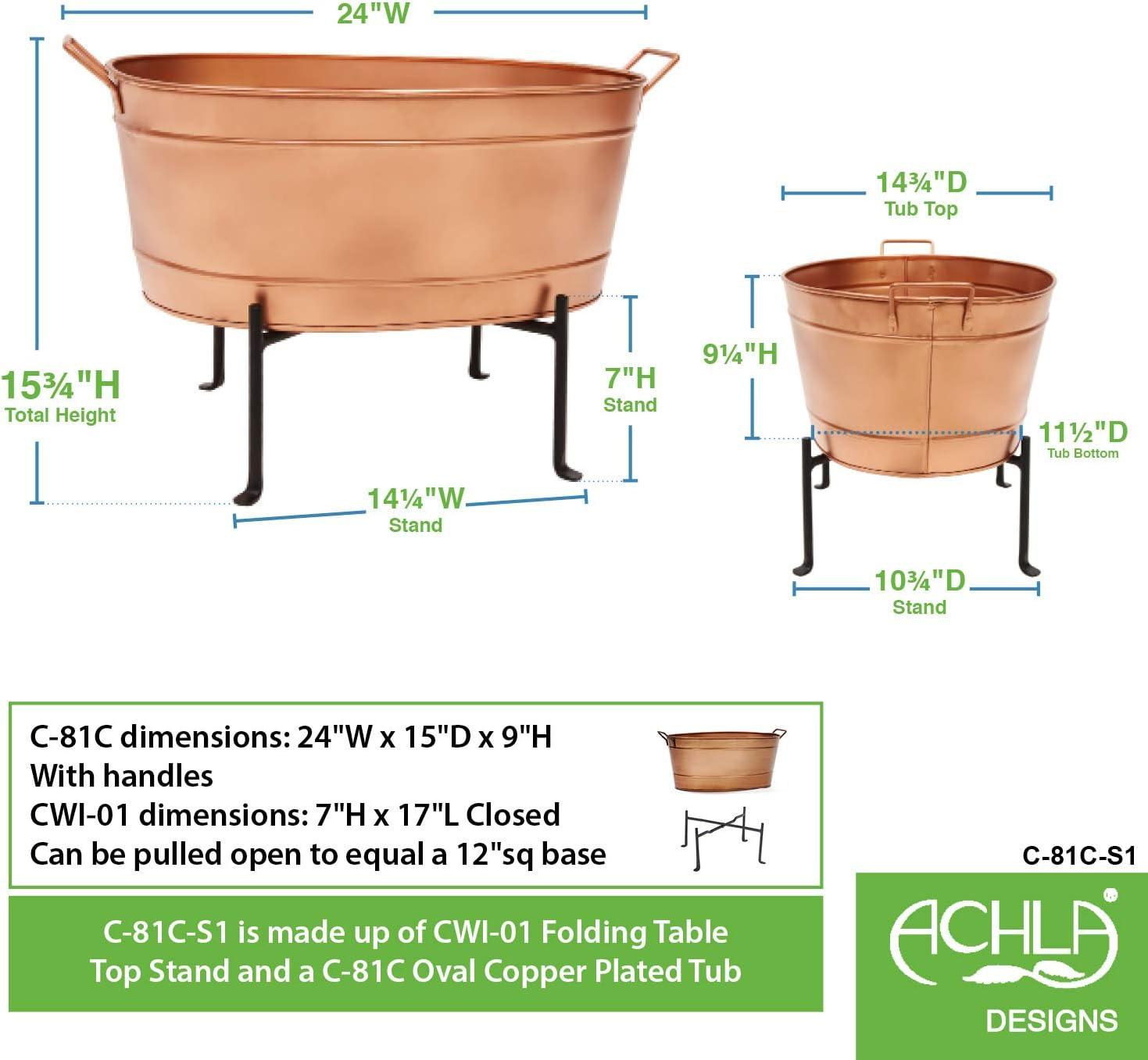 24" Copper-Plated Oval Tub with Black Folding Stand