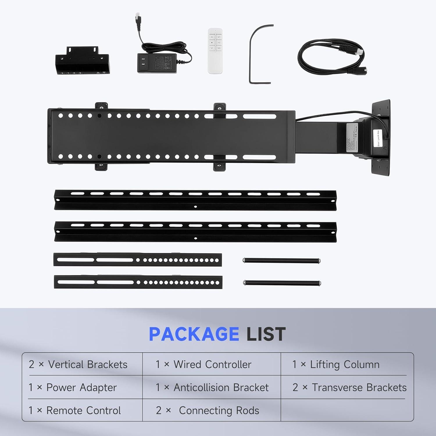Black Motorized TV Lift for 32" to 70" TVs with Remote Control