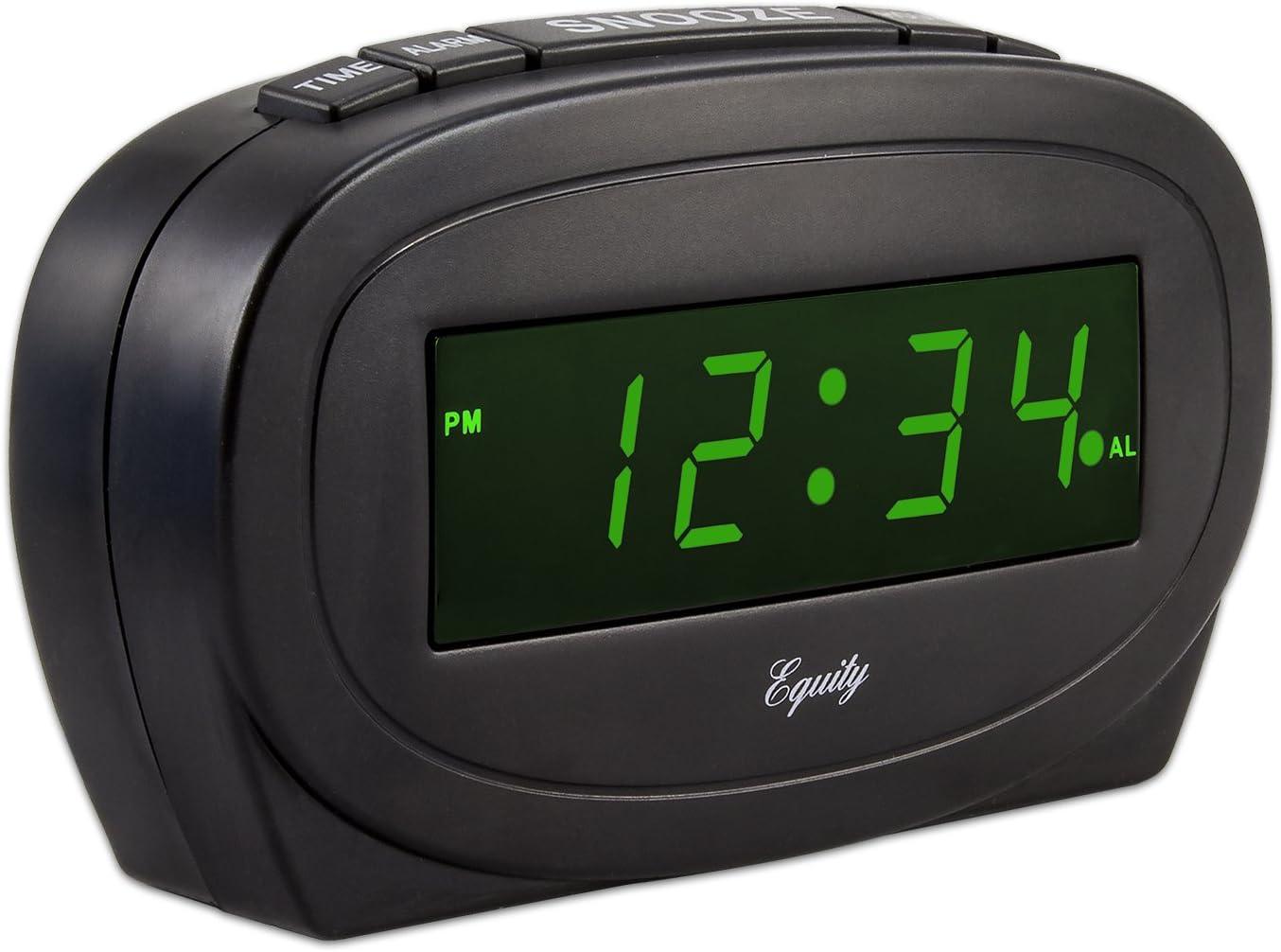 Equity 30226 Digital Green LED Electric Alarm Clock, Black