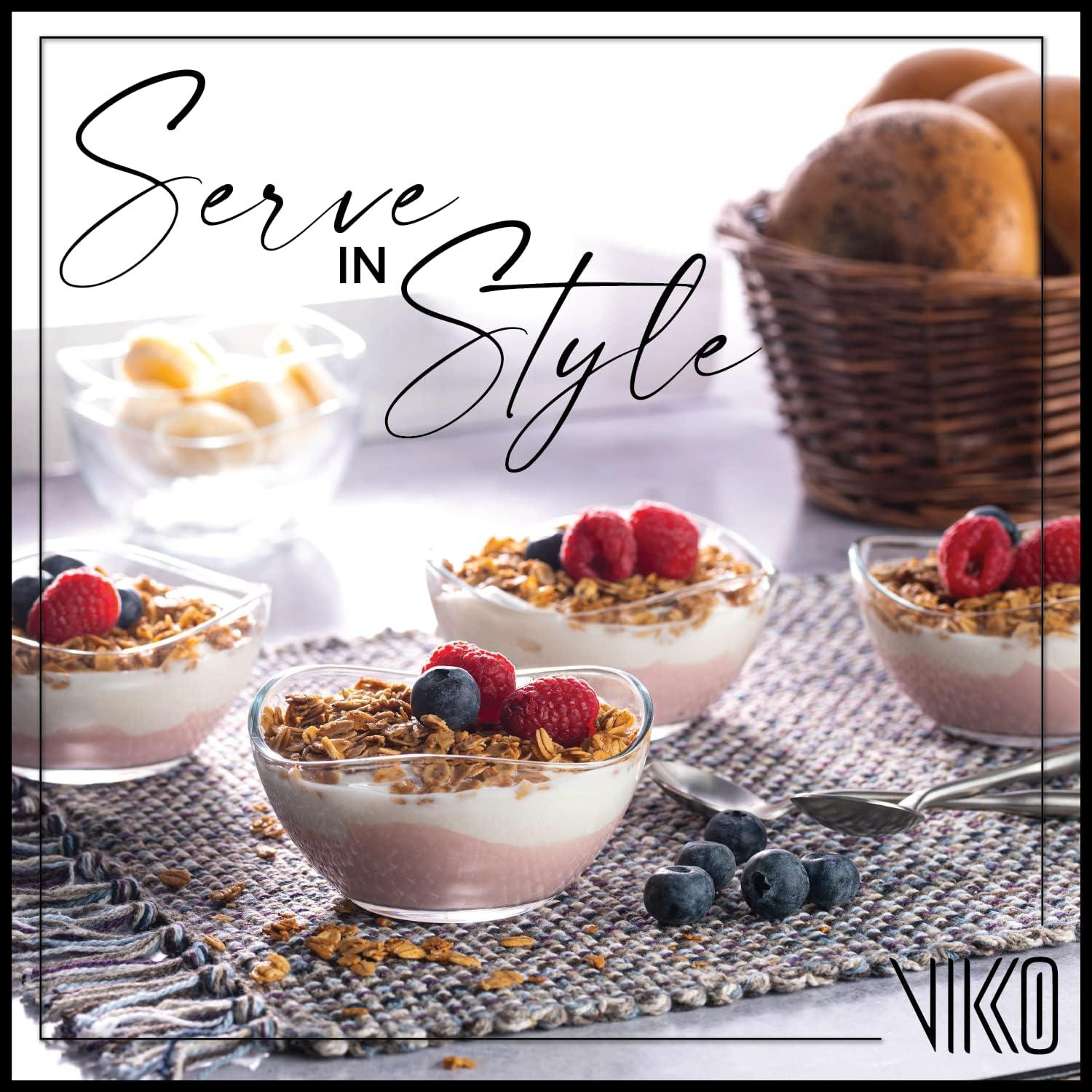 Vikko 7 oz Dessert Bowls 12-Pc Clear Decorative Bowl Glass Dinnerware Set