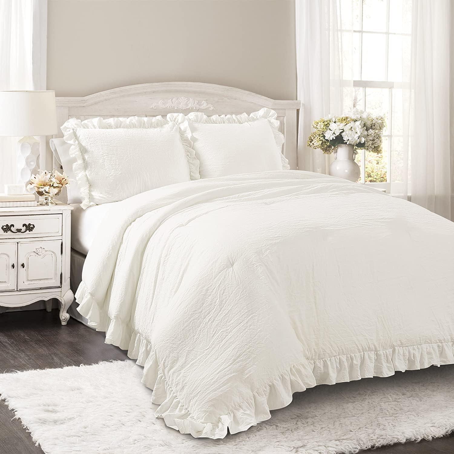 Lush Décor 3pc King Reyna Comforter Set White: Microfiber, Ruffled, OEKO-TEX Certified
