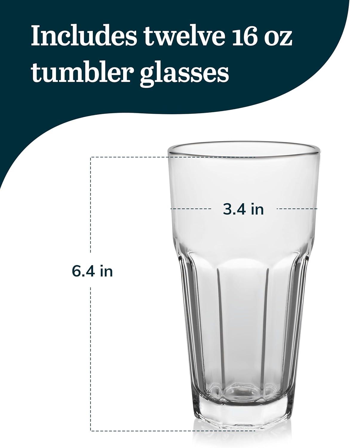 Libbey Gibraltar Tumbler Glasses, 16 ounce, Set of 12