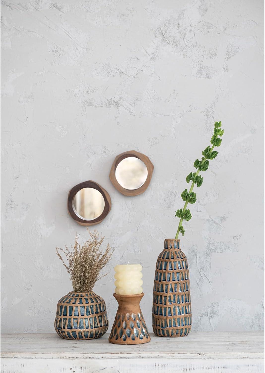 Natural and Blue Ceramic Debossed Table Vase