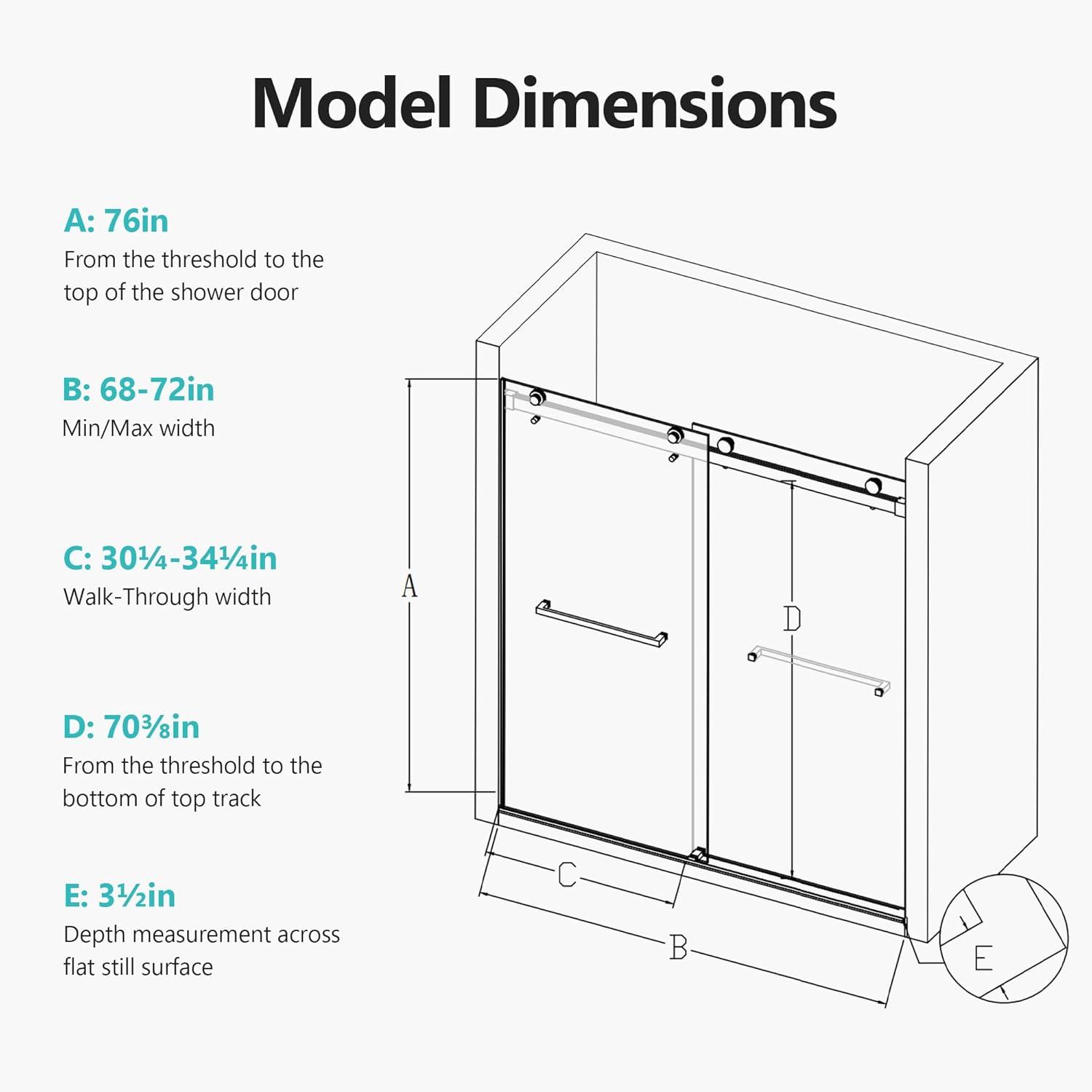 68-72"W X 76" H Double Sliding Soft-Closing Shower Door with 3/8" (10 mm) Tempered Glass