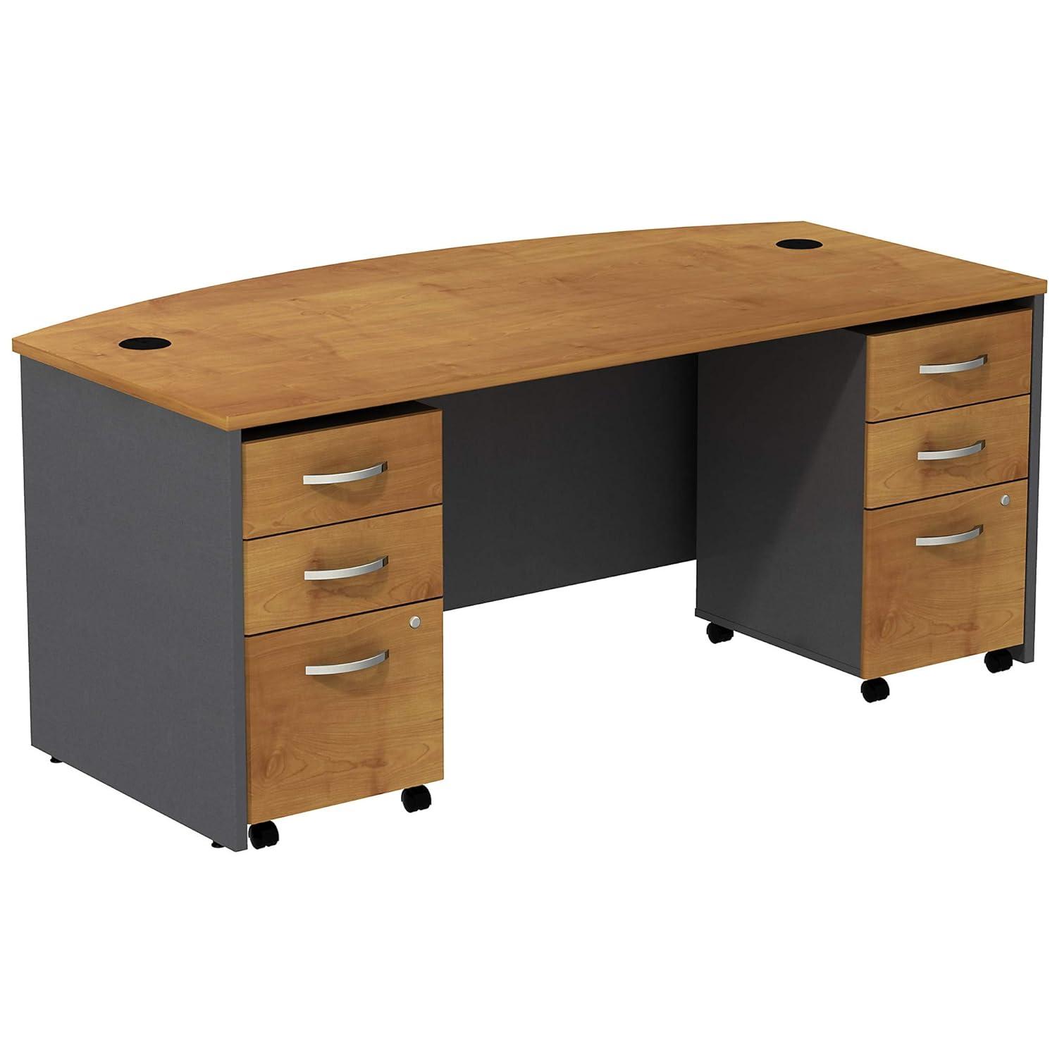 Series C Bow Front Desk with (2) 3 Drawer Mobile Pedestals