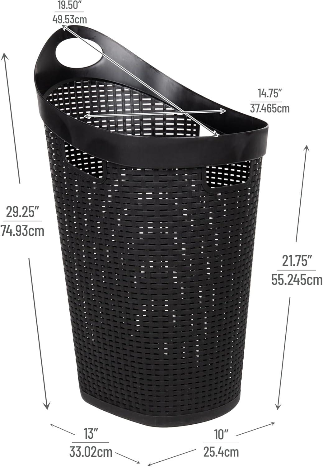 Black Plastic Wicker Style Rolling Laundry Hamper with Lid