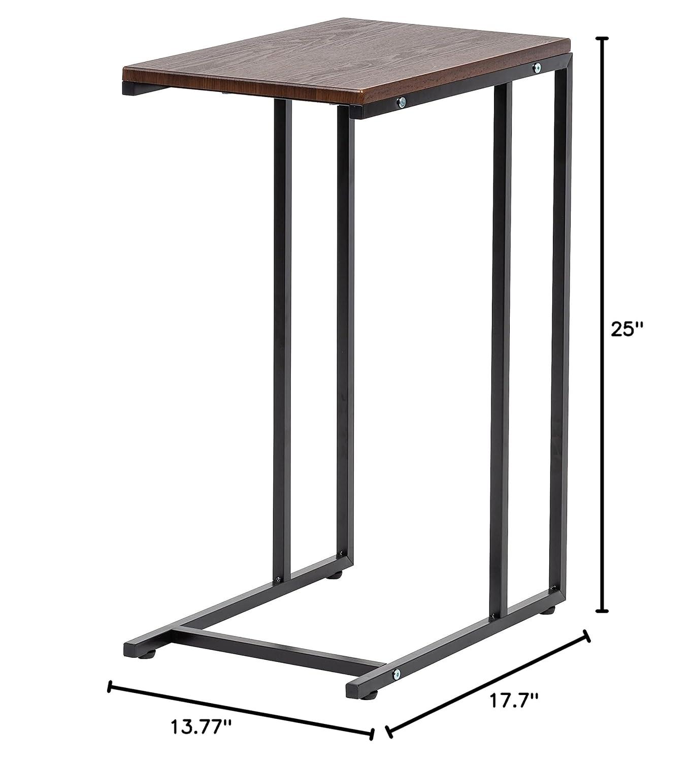 IRIS USA Wood and Metal Frame Side Table, Accent Sofa End Table Coffee Snack, Bedroom Night Stand, Living Room Computer Desk, C-Shape Wide