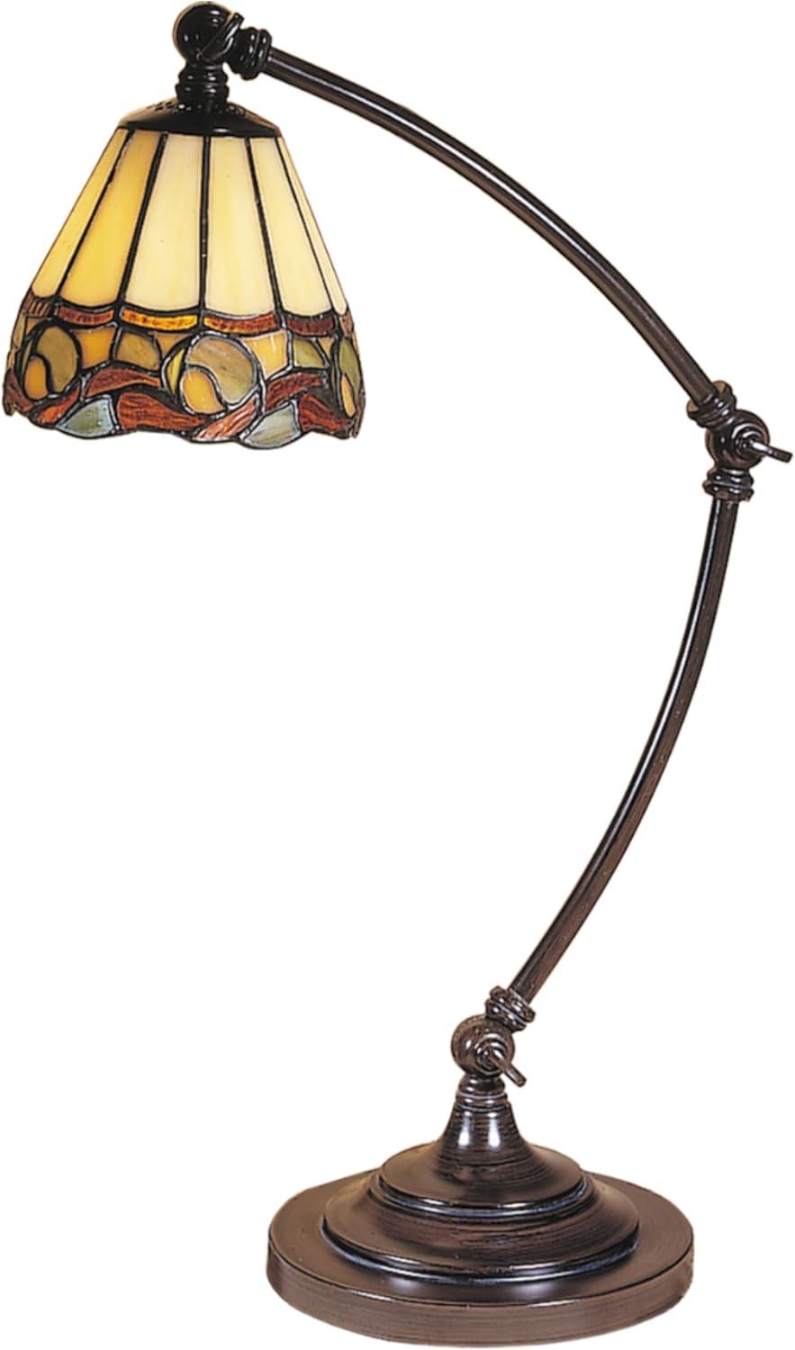 Adjustable Mica Bronze Arc Desk Lamp with Stained Glass Shade