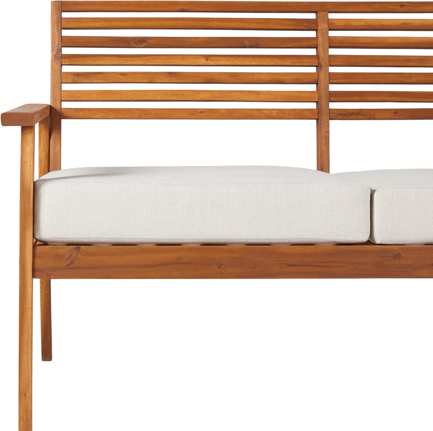 Modern Brown Solid Acacia Wood Outdoor Loveseat with Cushions