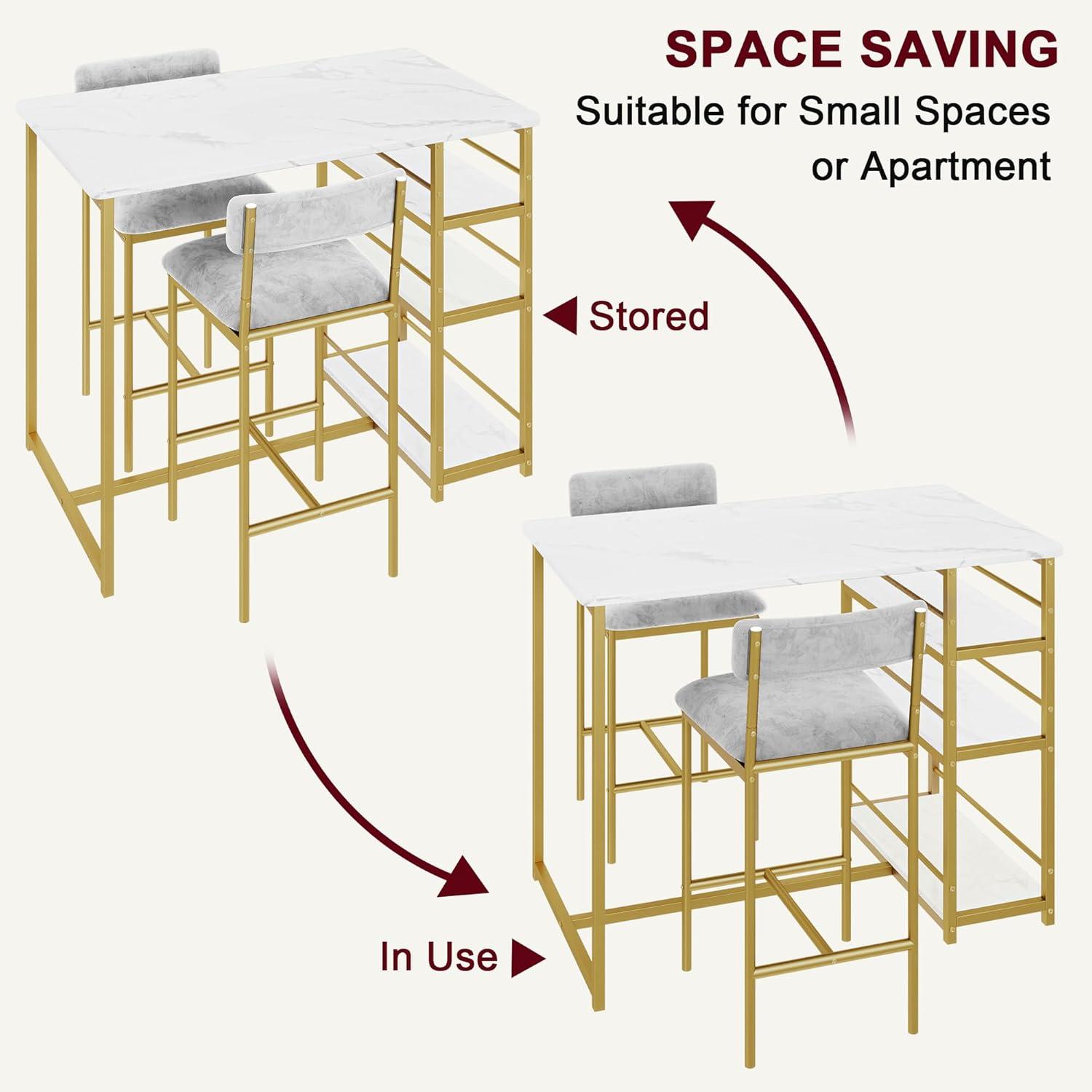 Gold and Gray 3-Piece Dining Set with Storage Shelves