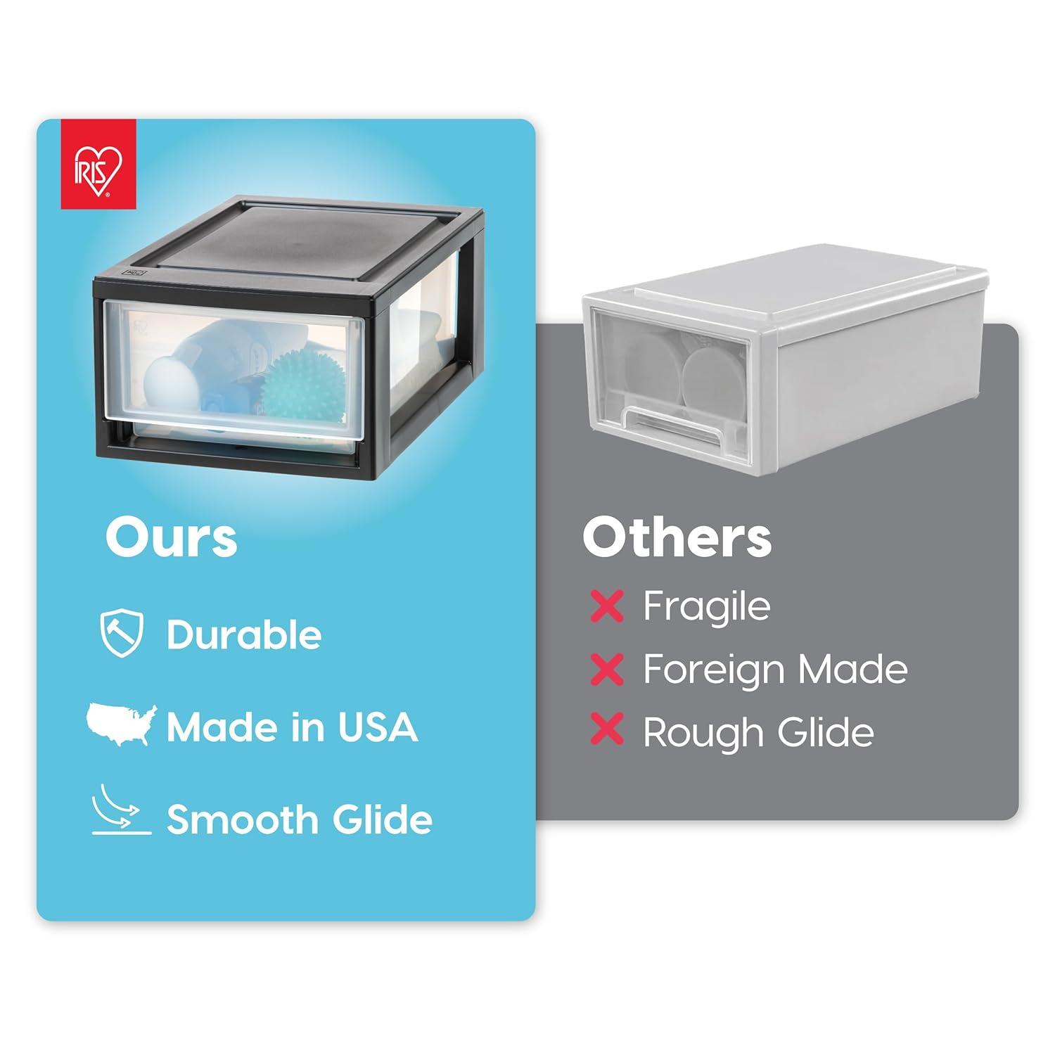 IRIS USA 6 Qt. Stackable Storage Drawer,8 Pack, Plastic Drawer Organizer with Clear Doors for Pantry, Black