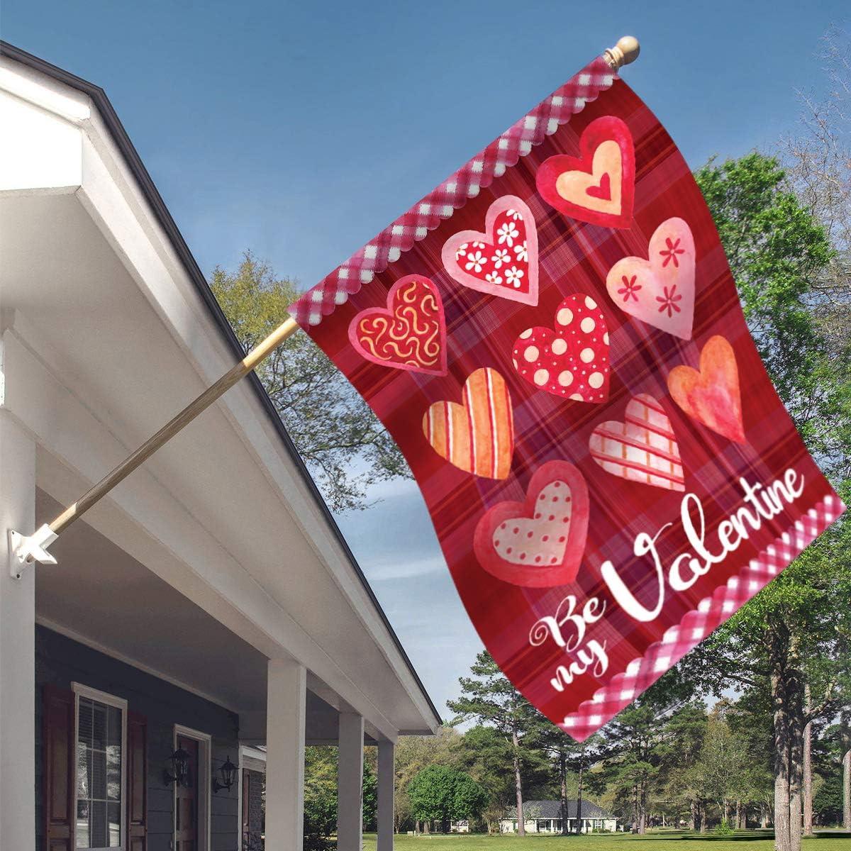 Northlight Be My Valentine Plaid and Heart Outdoor House Flag 28" x 40"