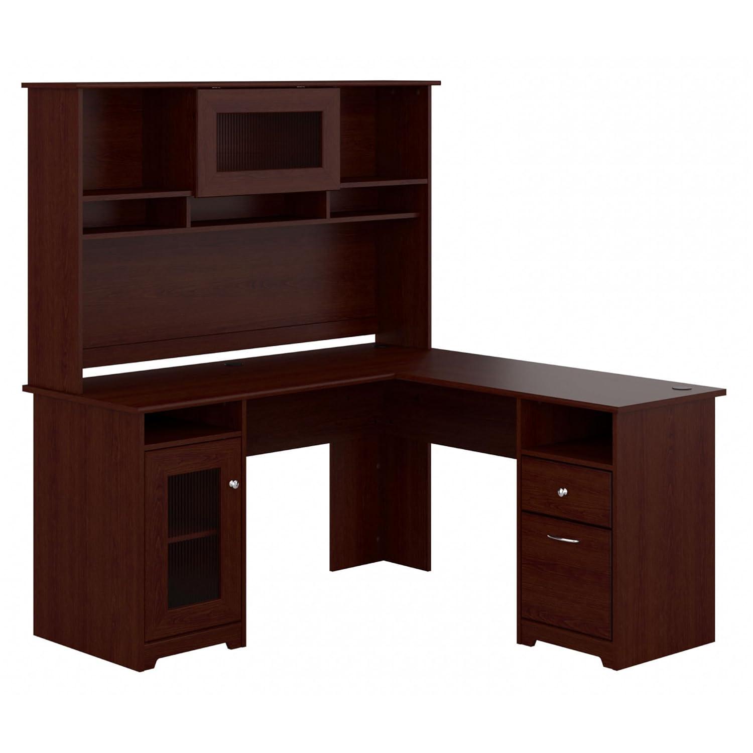 Bush Furniture Cabot 60" L Desk and Hutch with Storage, Harvest Cherry