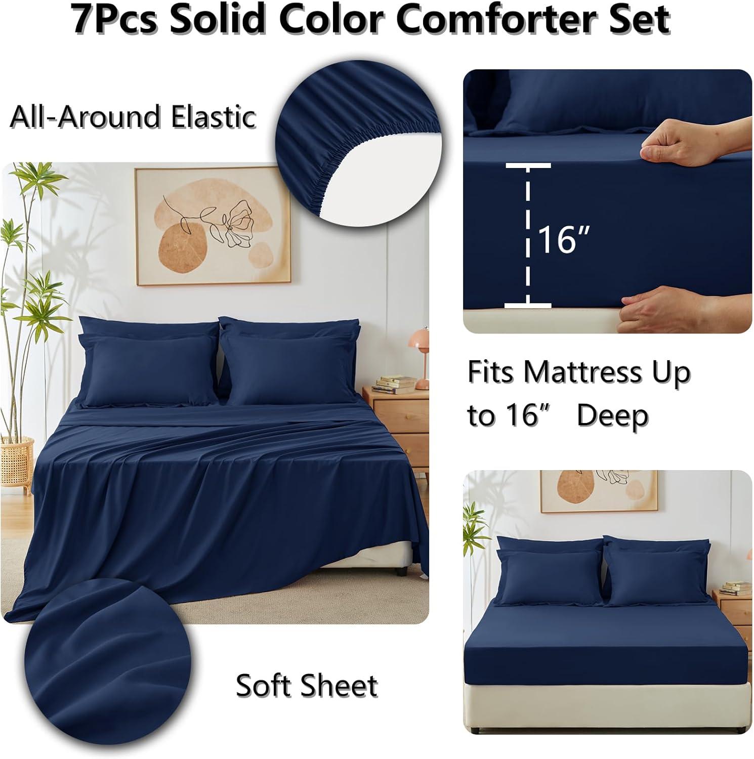 Navy Blue Queen Microfiber Down Alternative Bed Set