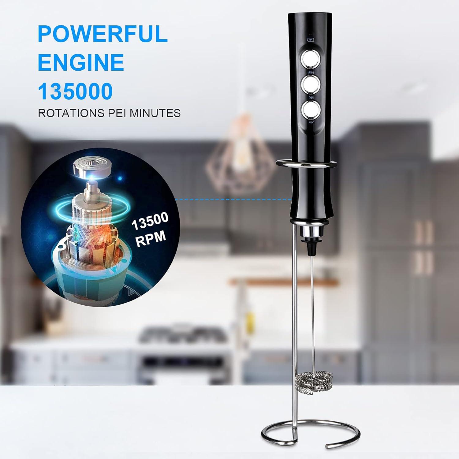 Rechargeable Handheld Milk Frother with Stand and Battery