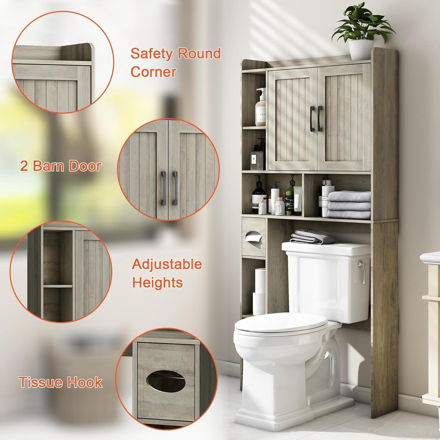 Gray Oak Over-The-Toilet Storage Cabinet with Adjustable Shelving