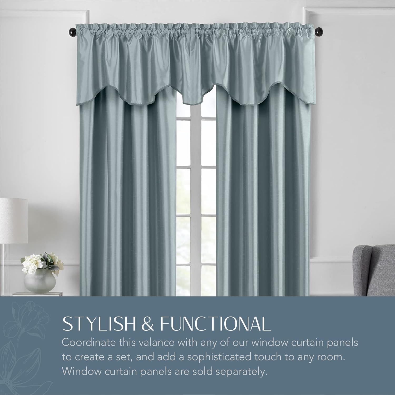 Elrene Colette Faux Silk Single Scalloped Window Valance - 50" x 21" - Elrene Home Fashions