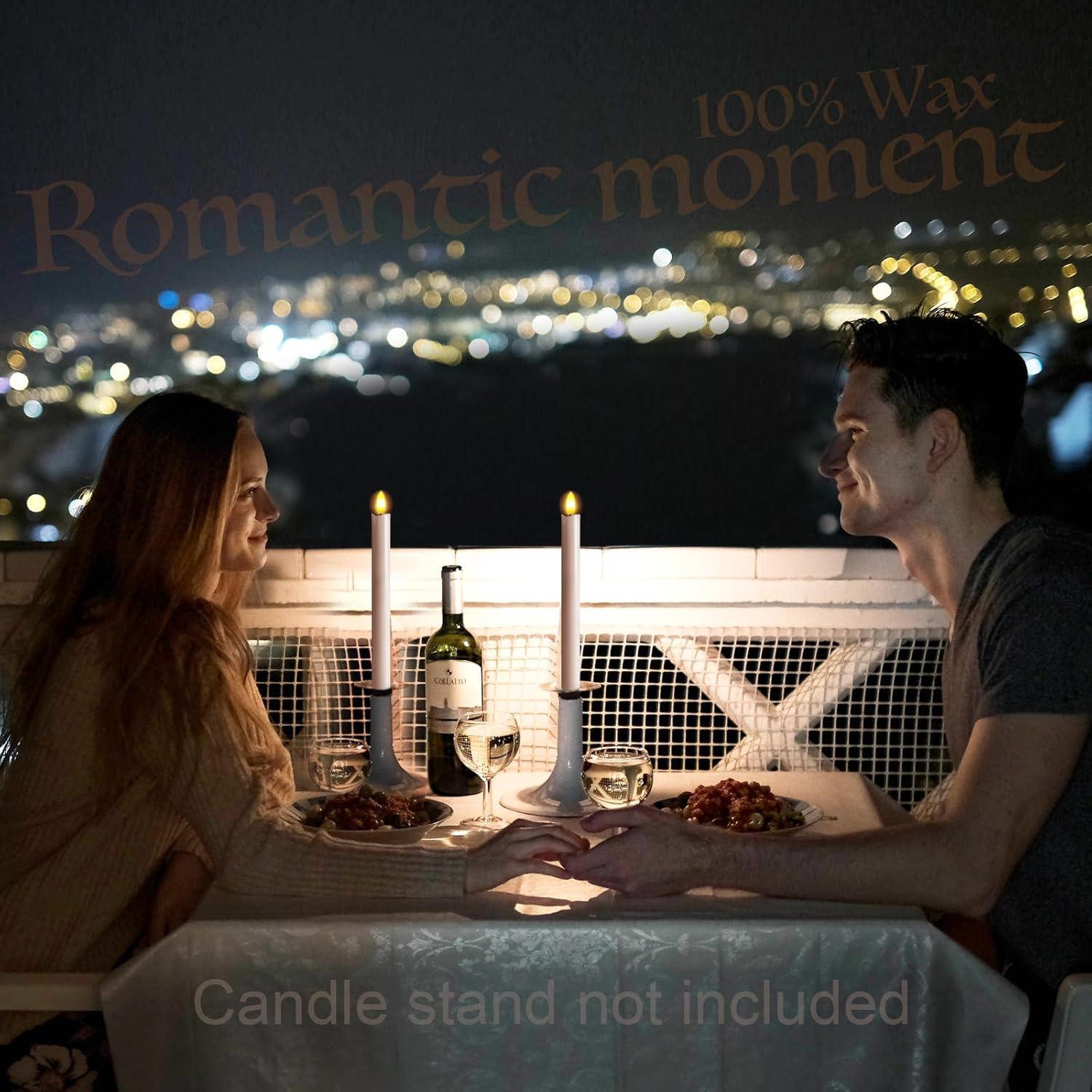 Remote Control Flameless Taper Candles, S/6 3D Flickering Battery Operated LED Window Candles Encased with Real Wax to Light Up Your Home