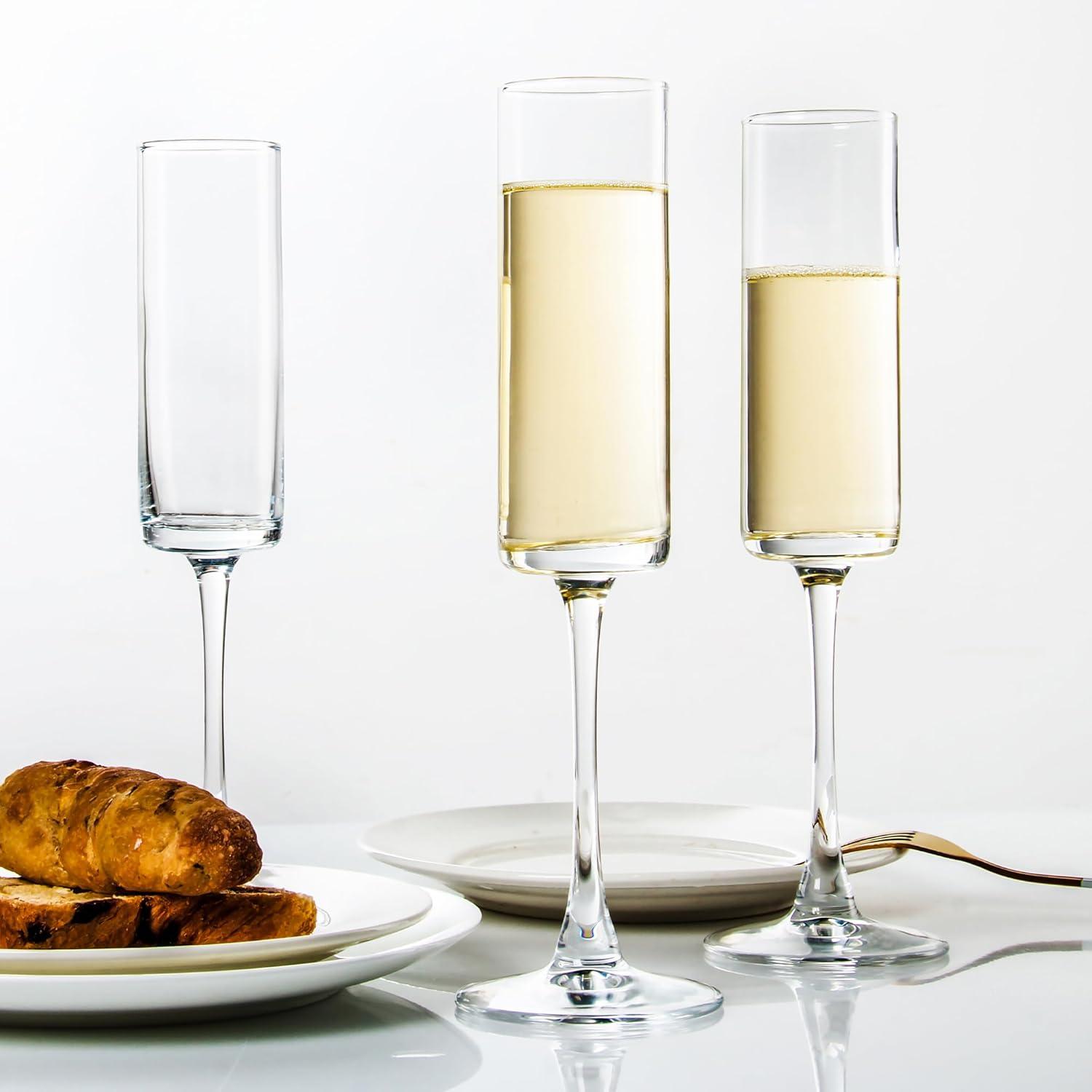 6 Oz Cylinder Champagne Flutes Set of 12 - Elegant Crystal Clear Glassware for Special Occasions - L High Quality and Lead-Free Perfect Gift for Weddings, Anniversaries, and Celebrations Dishwasher|Th