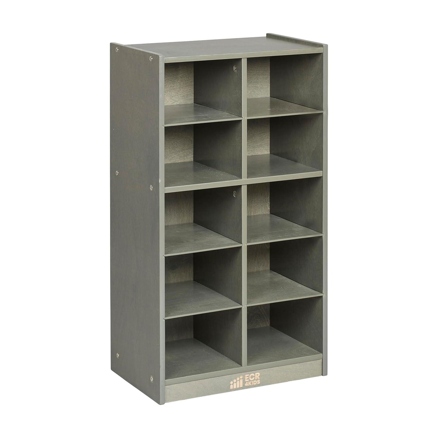 ECR4Kids 10 Cubby Mobile Tray Storage Cabinet, 5x2, Grey Wash