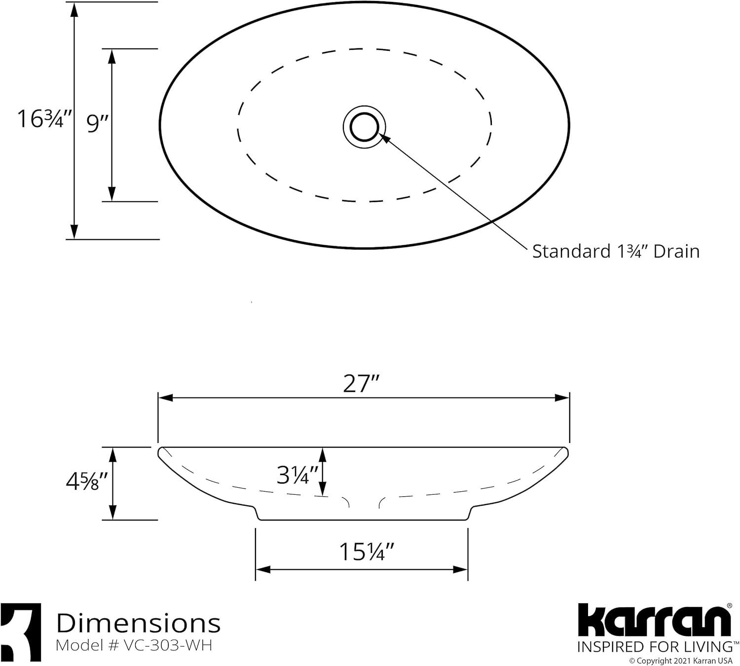 Karran Valera 27 In. Vitreous China Oval Vessel Bathroom Sink