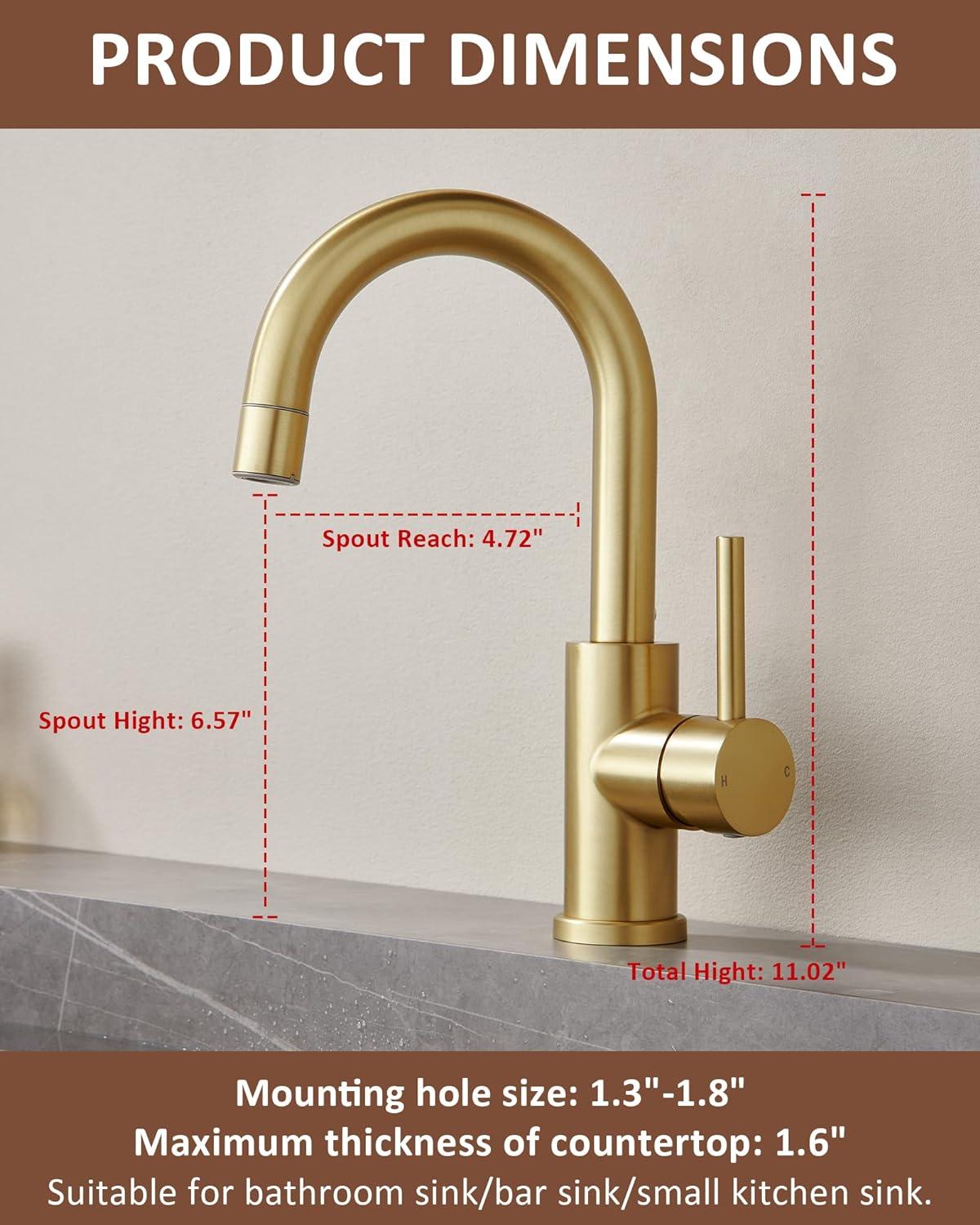 Brushed Gold Stainless Steel Single Handle Bathroom Faucet