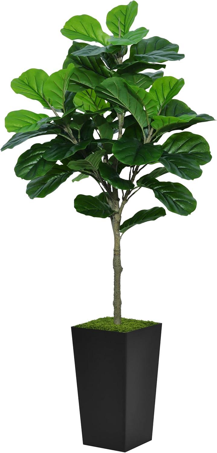 Fiddle Leaf Fig Tree Artificial 5FT - Faux Fiddle Leaf Fig Plant with Black Tall Planter - Fake Ficus Lyrata Floor Plant in Pot - Artificial Fig Tree for Home Office Living Room Decor Indoor