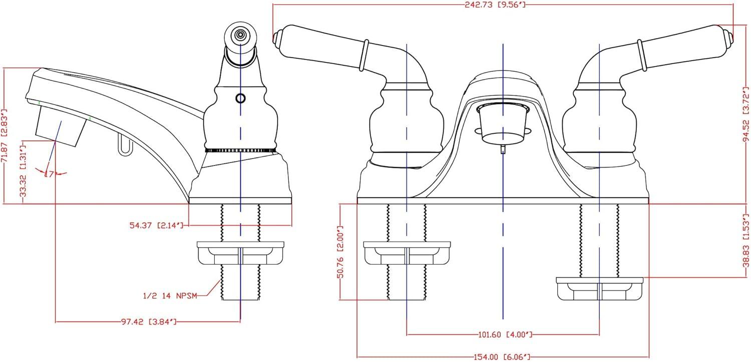 Two-Handle Chrome Plastic Lavatory Faucet with Lever Handles