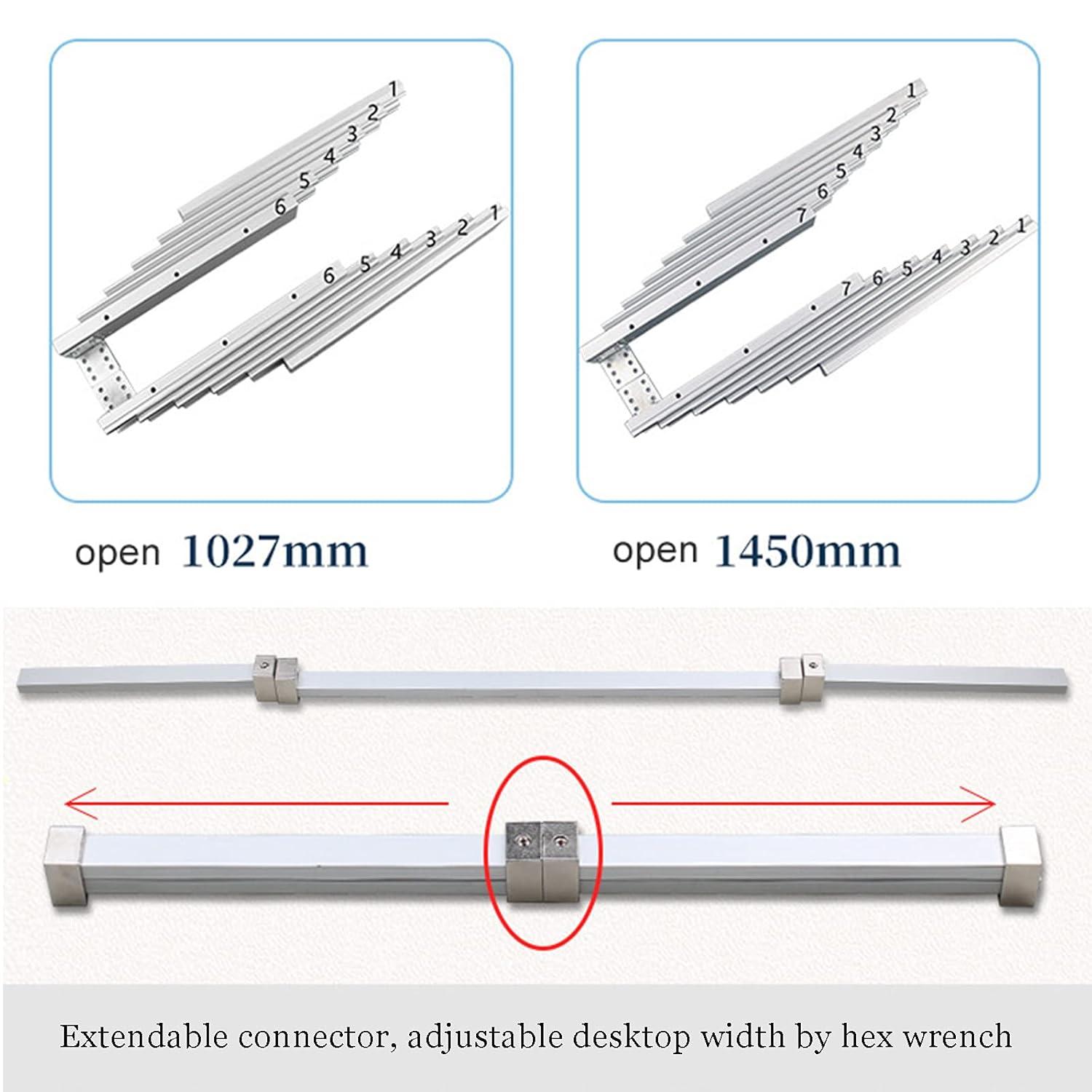 Aluminum Telescopic Cabinet Table Guide Rail Hinge Home Hardware Accessories for Concealed Desk Kitchen Countertop, 1450mm