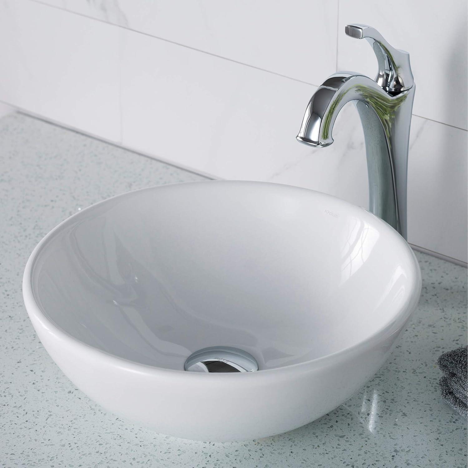 Kraus Elavo 14-inch White Ceramic Bathroom Vessel Sink and Arlo Faucet Combo Set with Pop-Up Drain