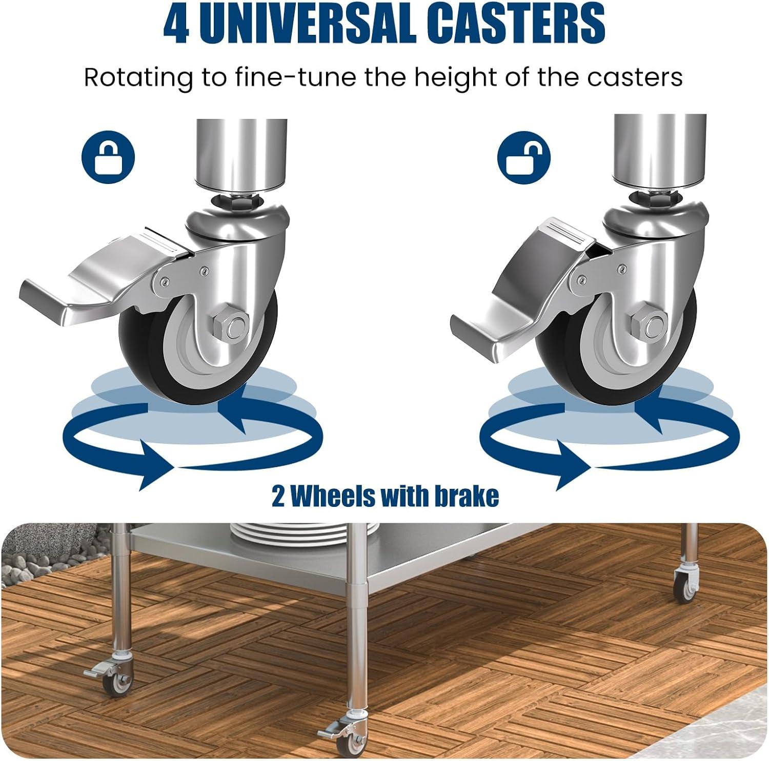 48'' Stainless Steel Work Table with Backsplash and Casters