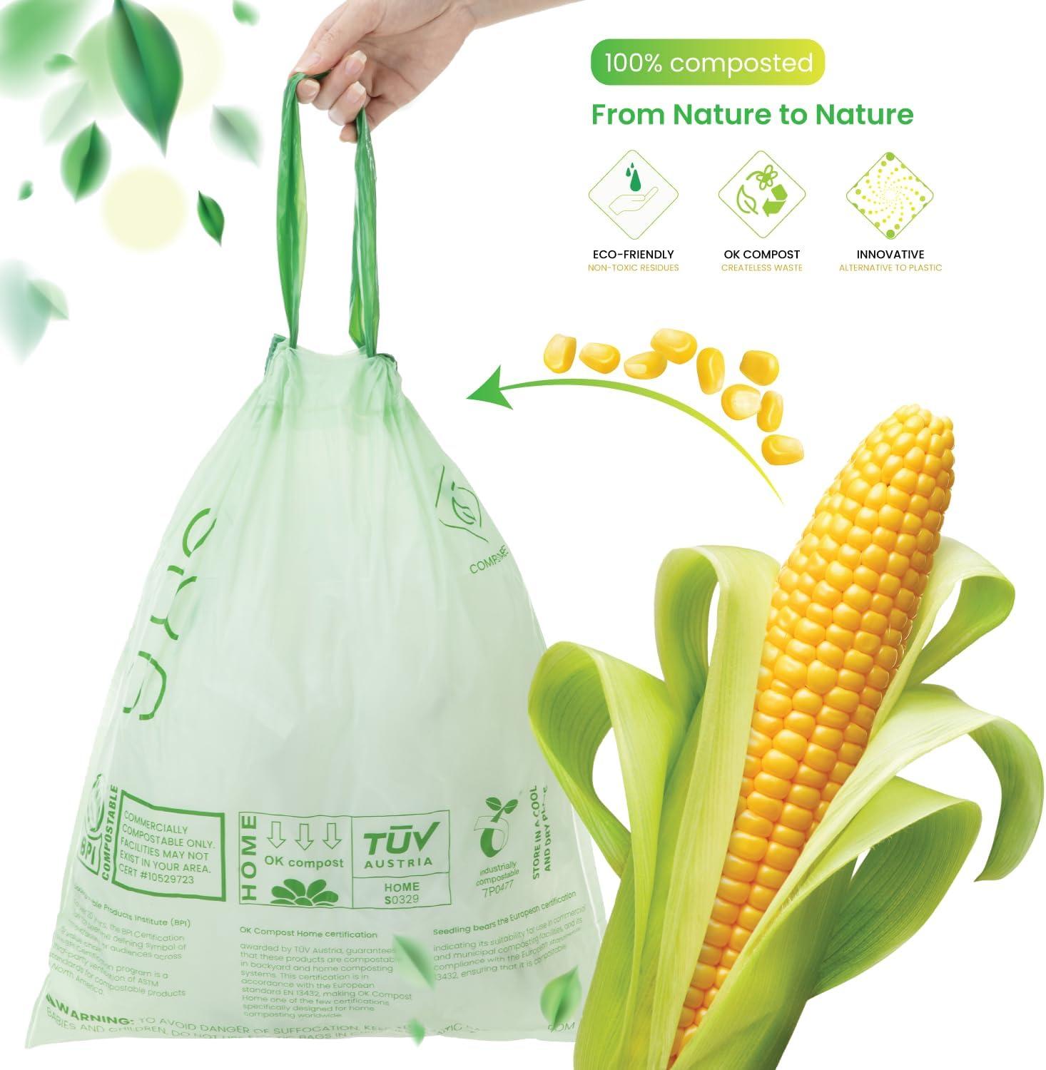 2.6 Gal. Compostable Kitchen Trash Bags 100-Count with Drawstring Handle