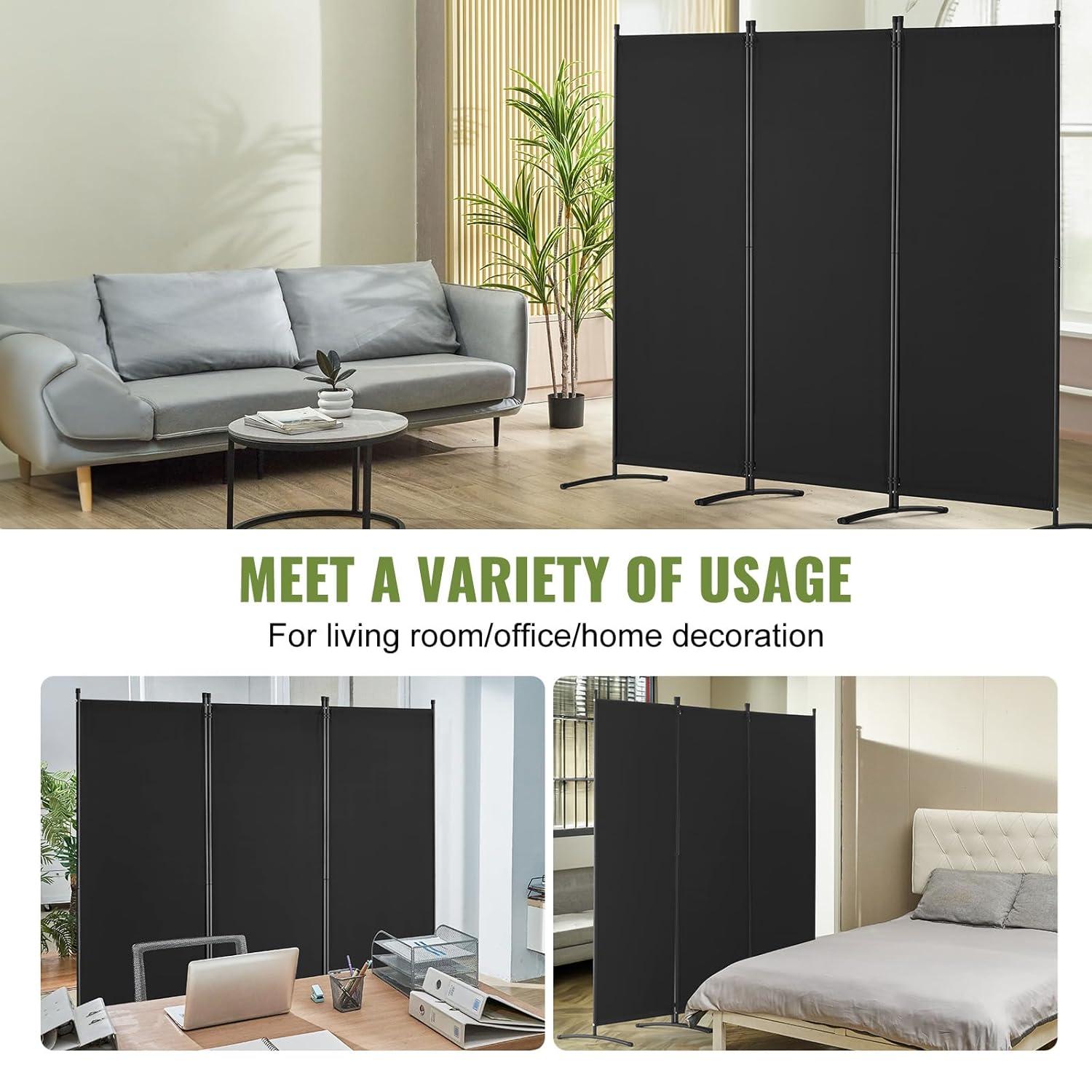 Vevor BLPF10271INC0V93EV0 102 x 71 in. 3-Panel Room Dividers & Folding Privacy Screens, Fabric Partition - Black