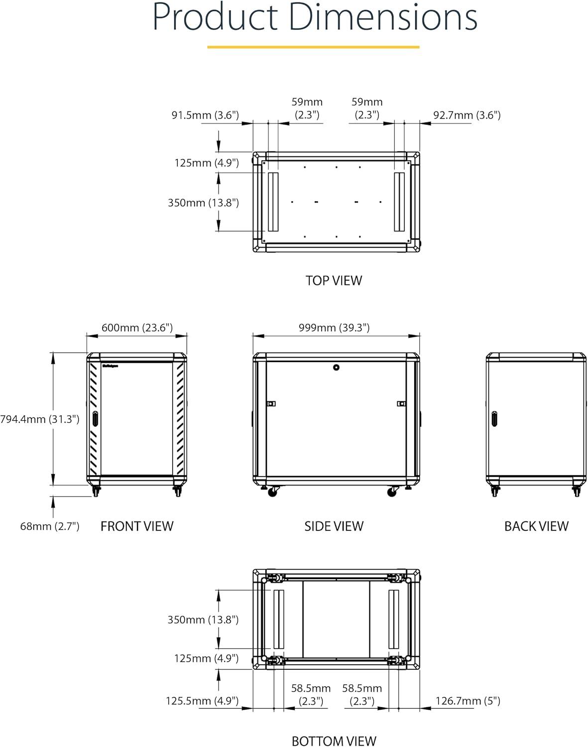 15U Black Steel Freestanding Server Rack Cabinet with Glass Door