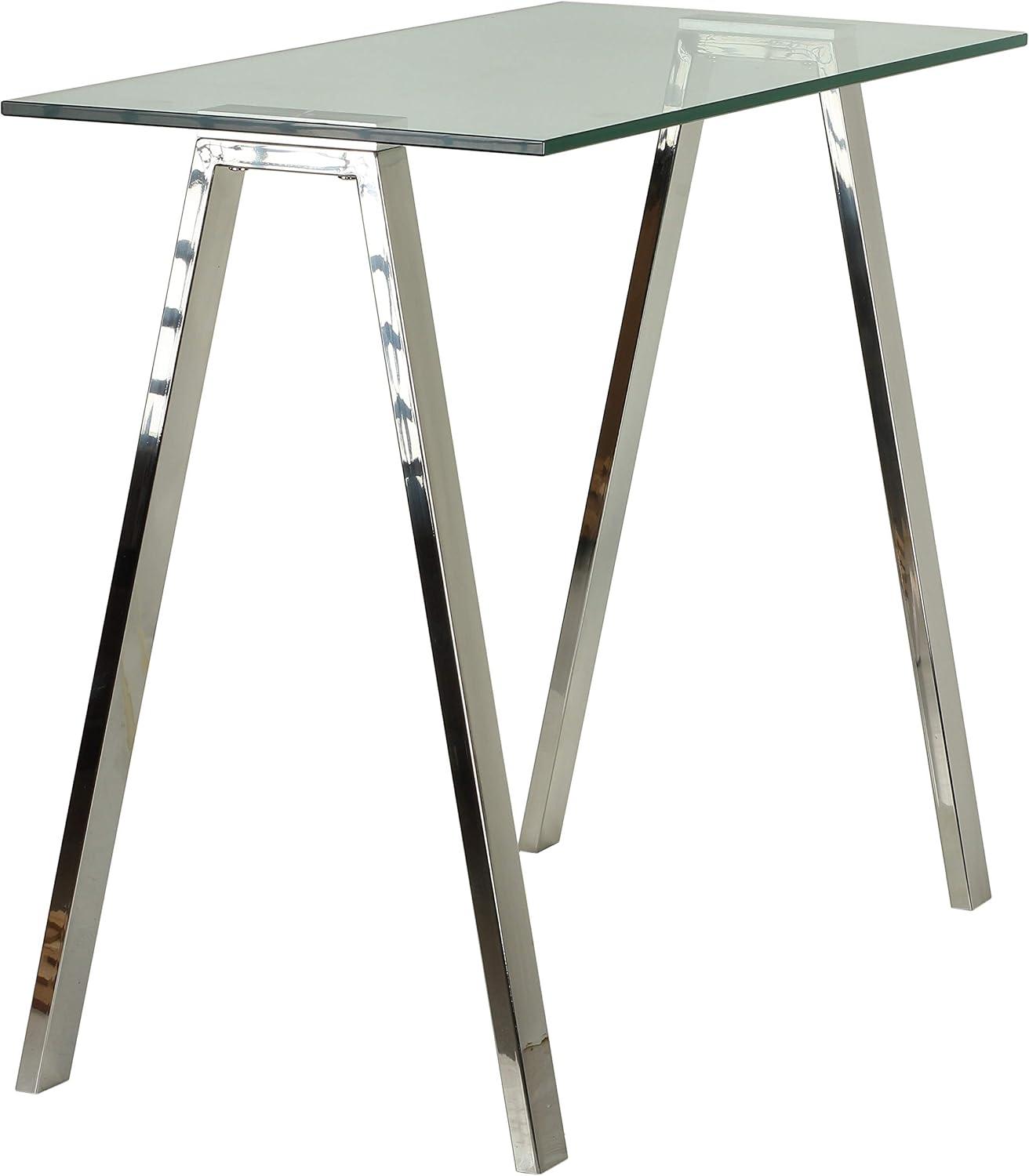 Trixie Glass Top Desk/Console Table With Stainless Steel Frame, 40"