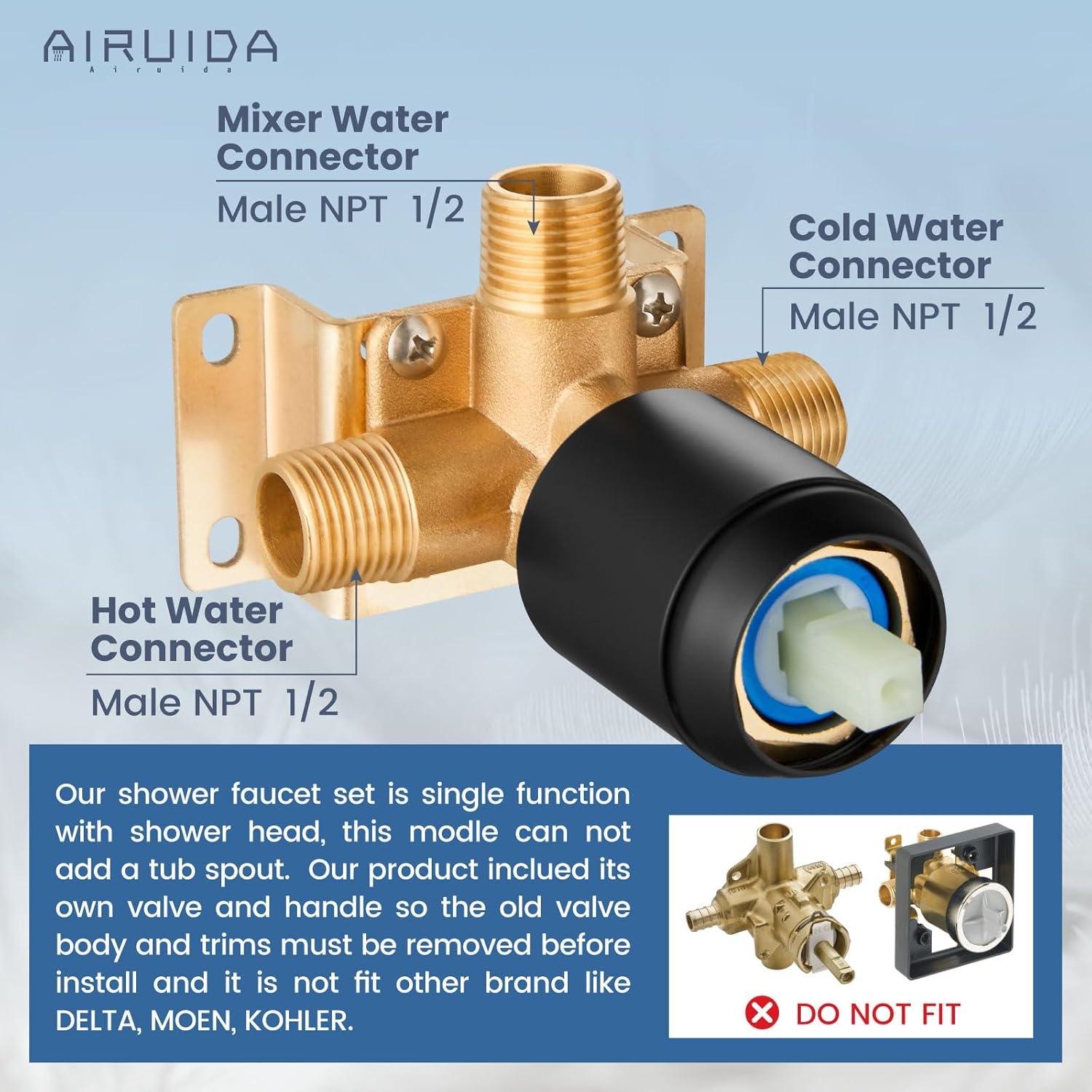 Matte Black Shower Faucet Set Bathroom Rain Shower System 8in Shower Head Combo