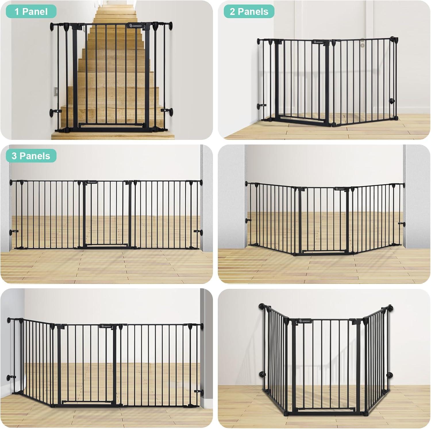 80" Extra Wide Baby Gate, Dog Gate for House Stairs Doorways Fireplace, Auto Close Pet Gate with Door Walk Through, 3 Metal Panels, Hardware Mounted Baby Fence Indoor Outdoor(30" Tall, Black)