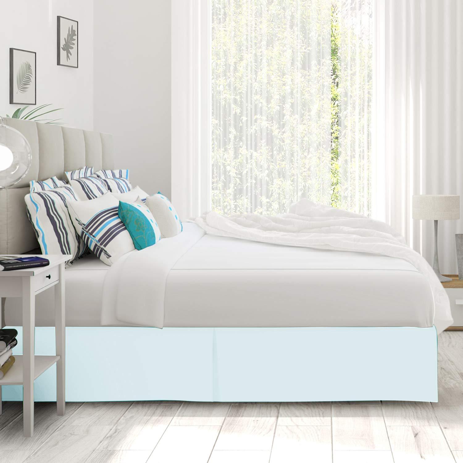 Clara Clark Pleated Bed Skirt - 14 inch Tailored Drop Luxury Double Brushed Microfiber Dust Ruffle - Includes 8 Pins, Full Size, Aqua Blue