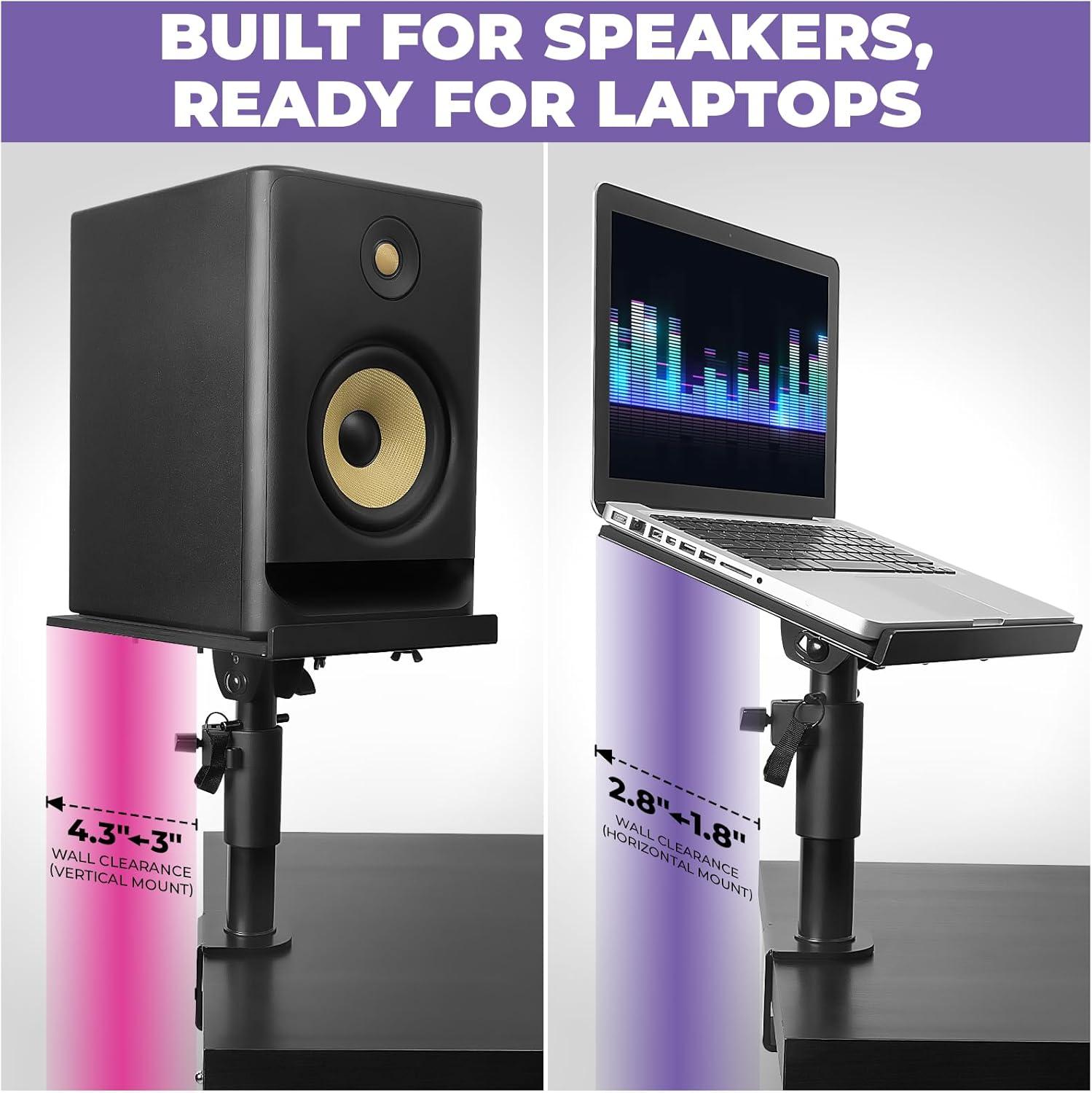 Music Studio Monitor Stands Clamp-on Desk Speaker Mount - 2 Pack