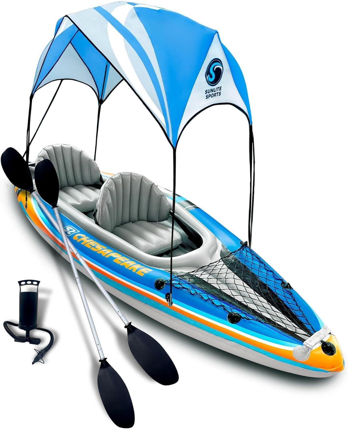 Sunlite Sports 2 Person Inflatable Kayak with Sunshade Canopy