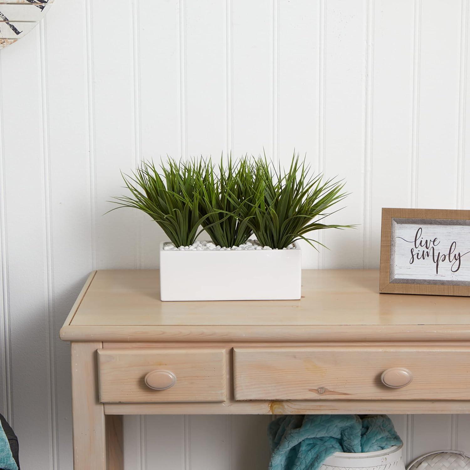 Nearly Natural 12-in Vanilla Grass in Rectangular Planter