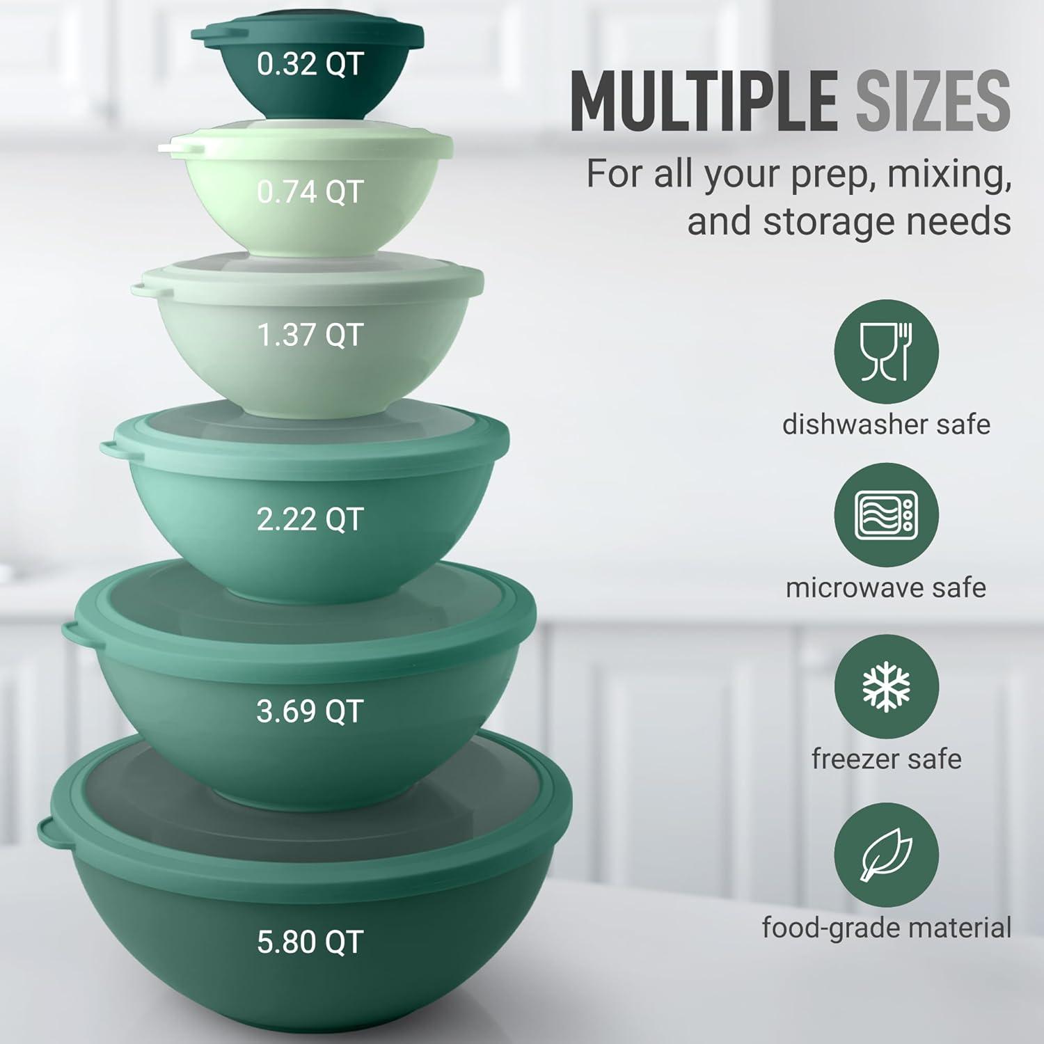 Cook with Color Mixing Bowls with TPR Lids - 12 Piece Plastic Nesting Bowls Set includes 6 Prep Bowls and 6 Lids