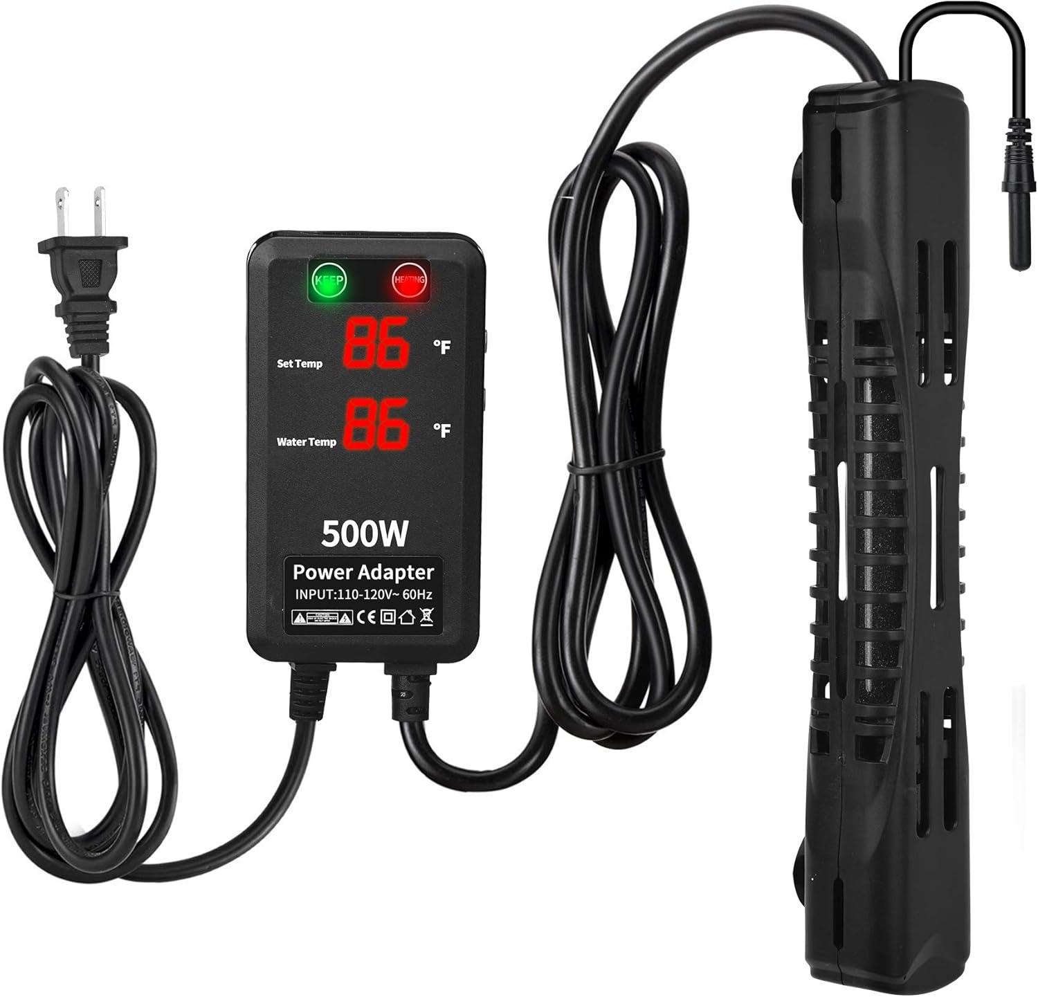 500W Black Quartz Submersible Aquarium Heater with LED Display