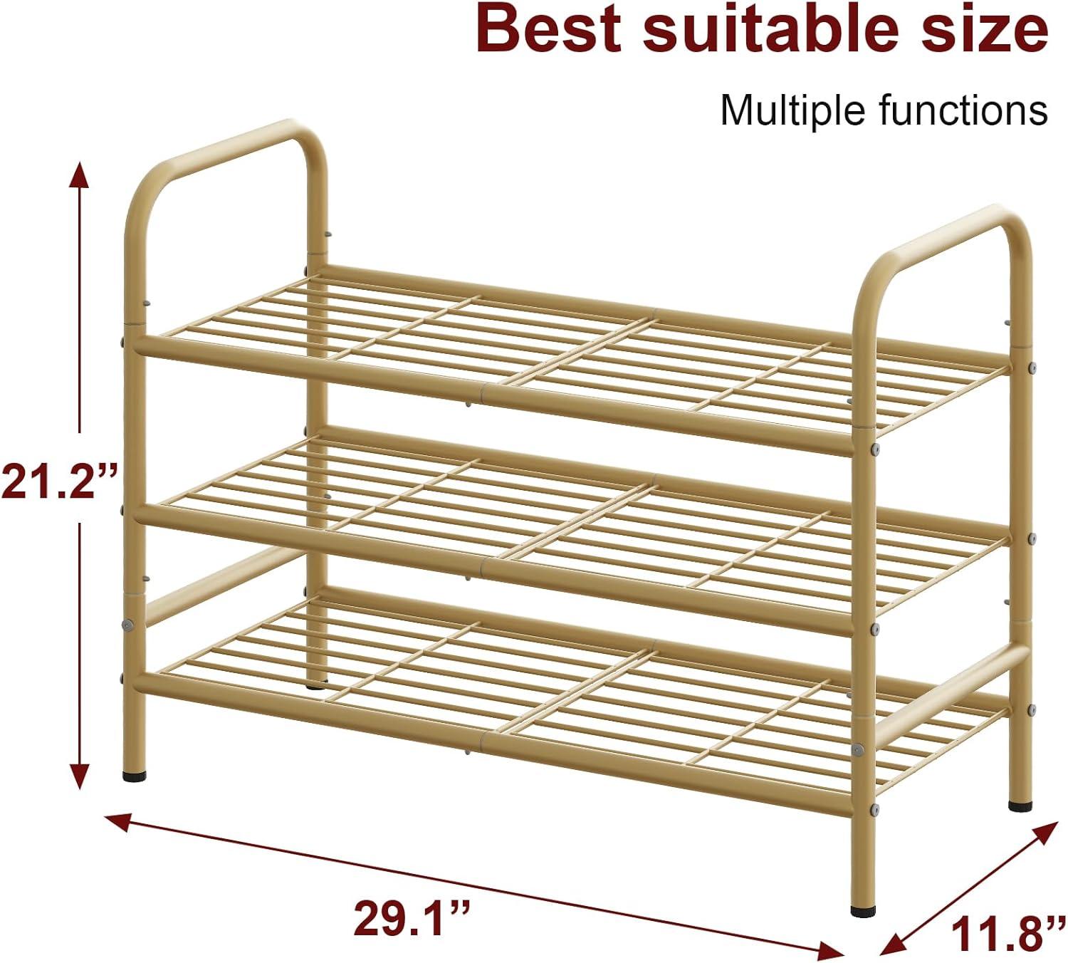YASONIC Shoe Rack Storage Organizer, 3-Tier Black Shoe Shelf, 24 Pairs, Iron Poles & Plastic Connectors