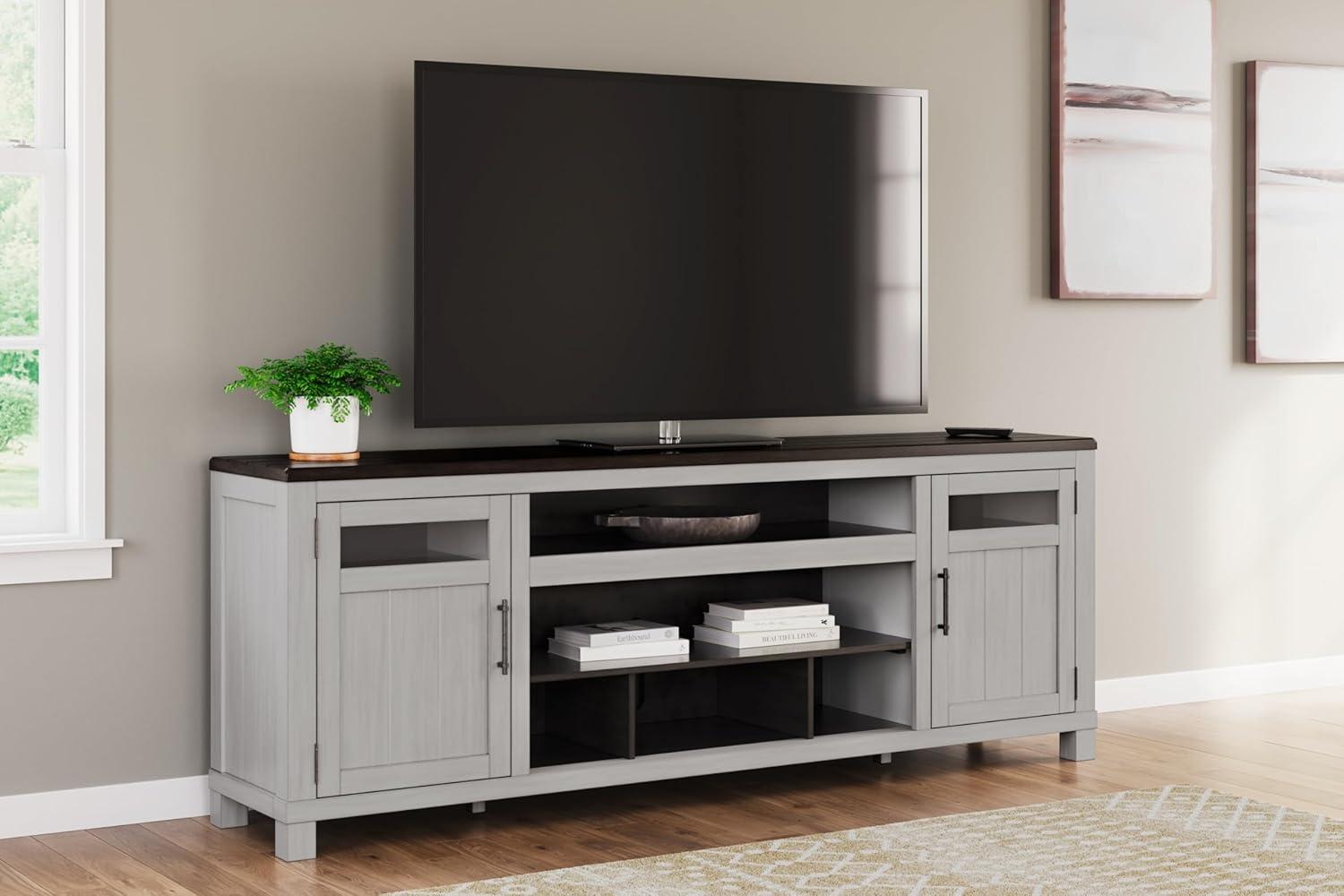 Gray and Brown 88" TV Stand with Cabinets and Fireplace Option