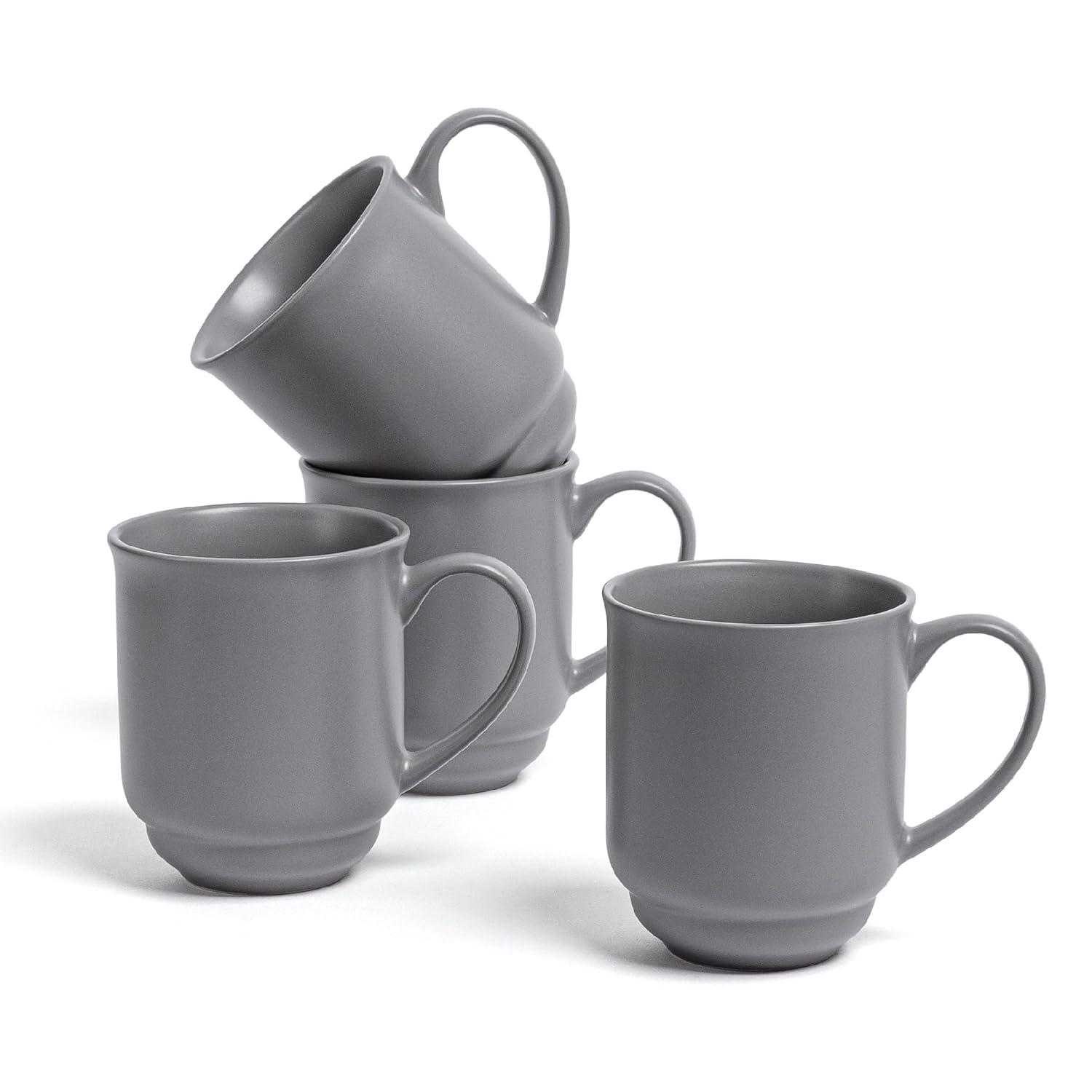 over&back Rimmed 16oz Semi-Matte Hand-Finished Stoneware Mugs, Set of 4