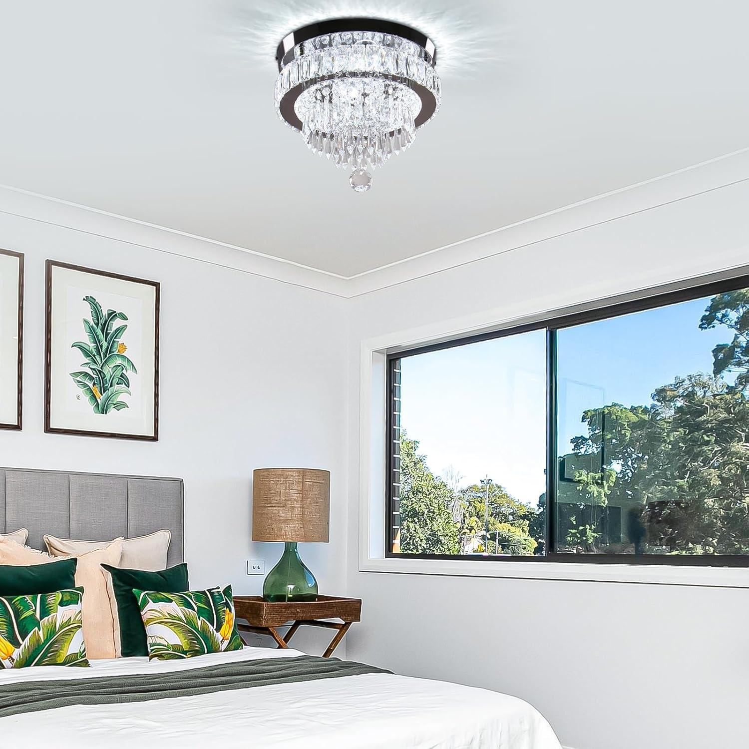 House of Hampton® House of Hampton® 11.8" Crystal Chandeliers Modern Crystal Ceiling Light LED Chandeliers Semi Flush Mount Chandelier Light for Bedrooms Dining Living Room Hallway (6500K Cool White Light)