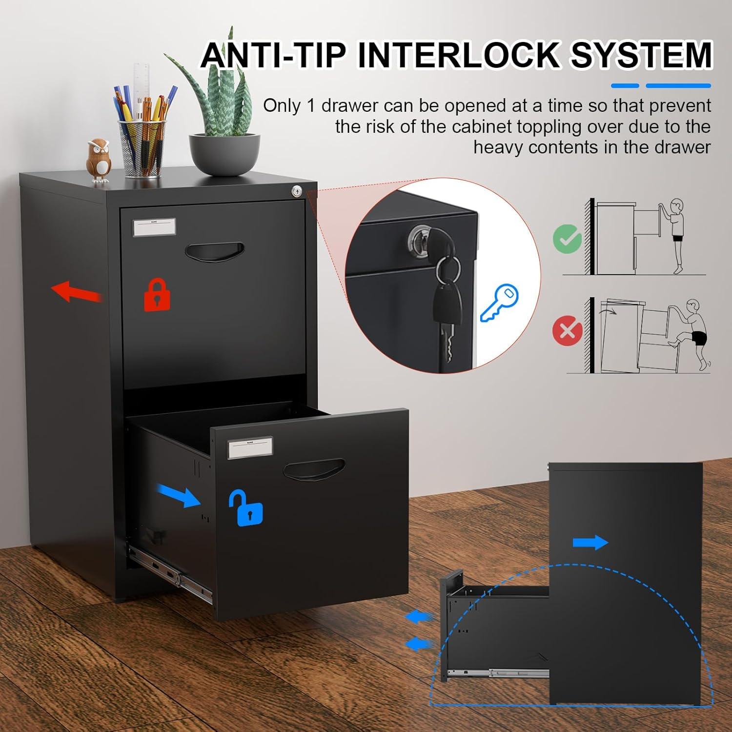 Inbox Zero 2 Drawer File Cabinet With Lock Metal Vertical File Cabinet