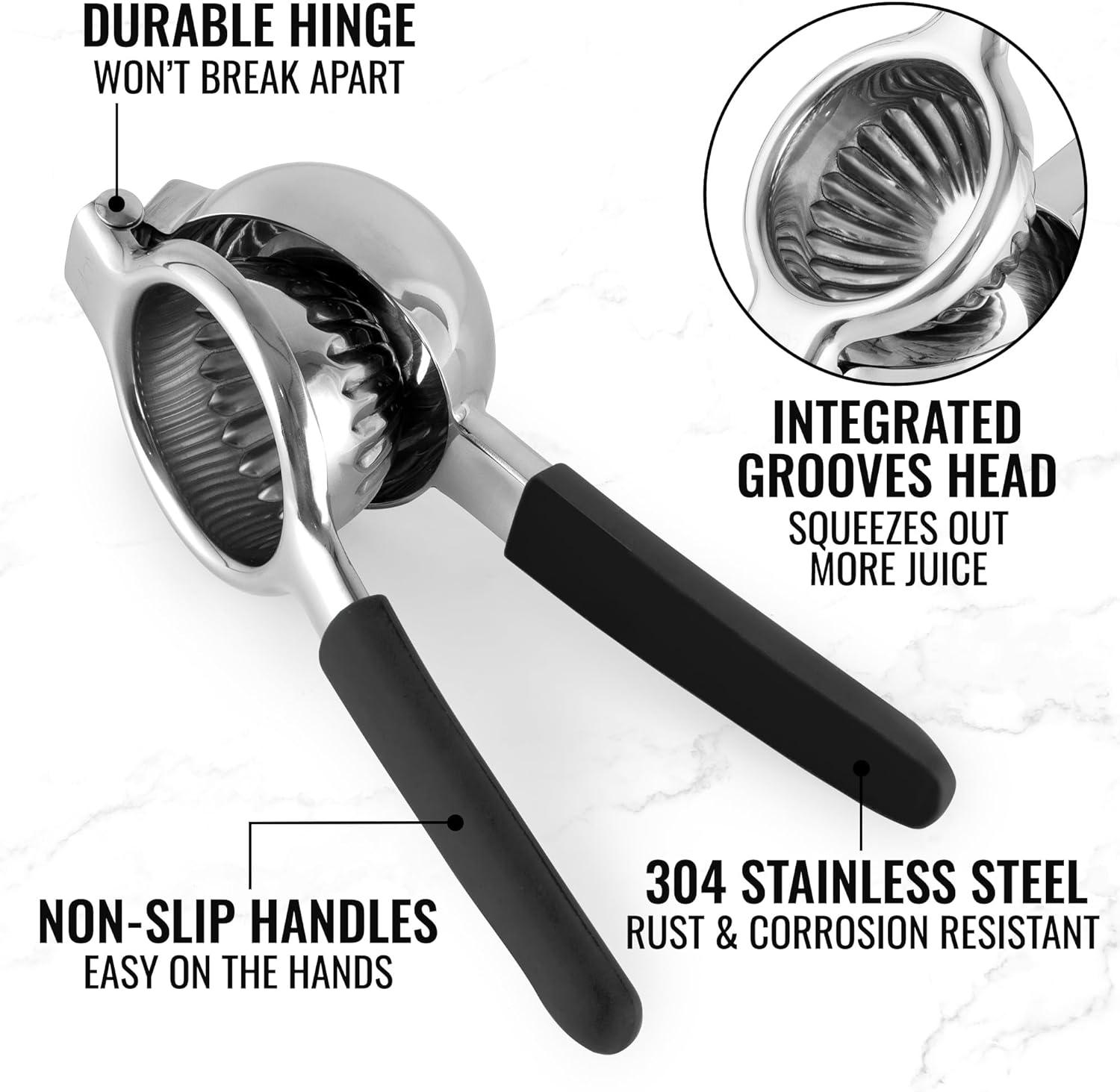 Zulay Kitchen Stainless Steel Lemon Squeezer Manual Citrus Press Juicer and Lime Squeezer - Black